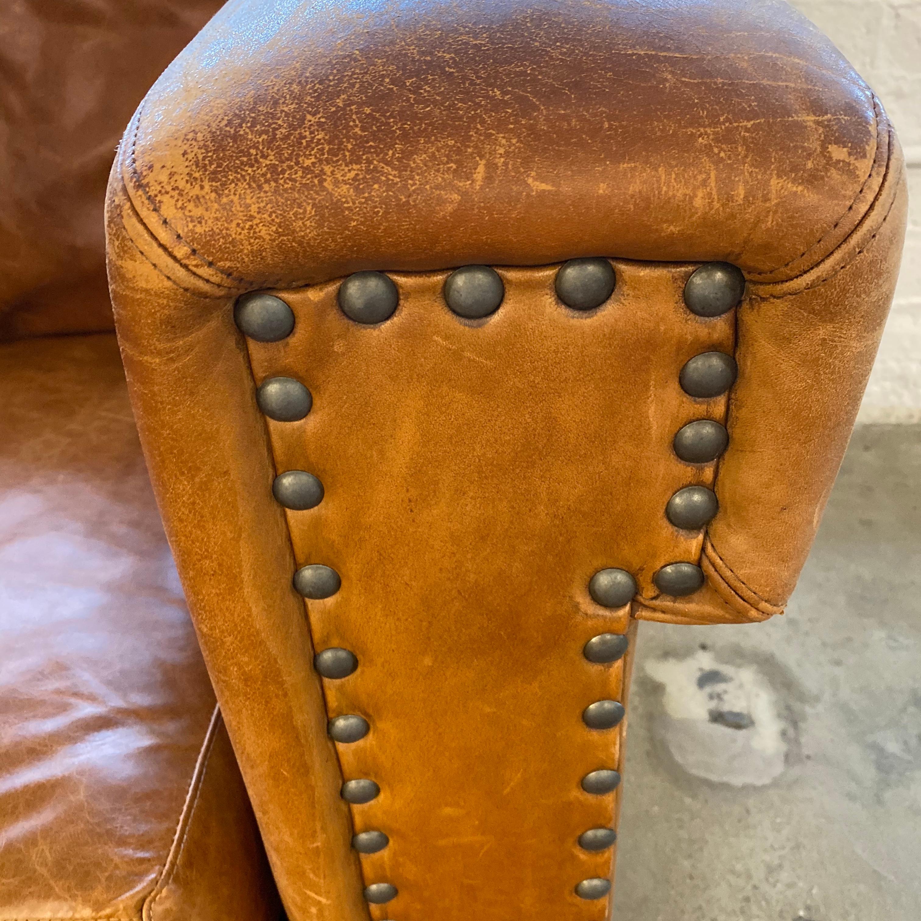 Ralph Lauren Brompton 3-Seat Vintage Brown Leather Sofa In Good Condition In Haddonfield, NJ
