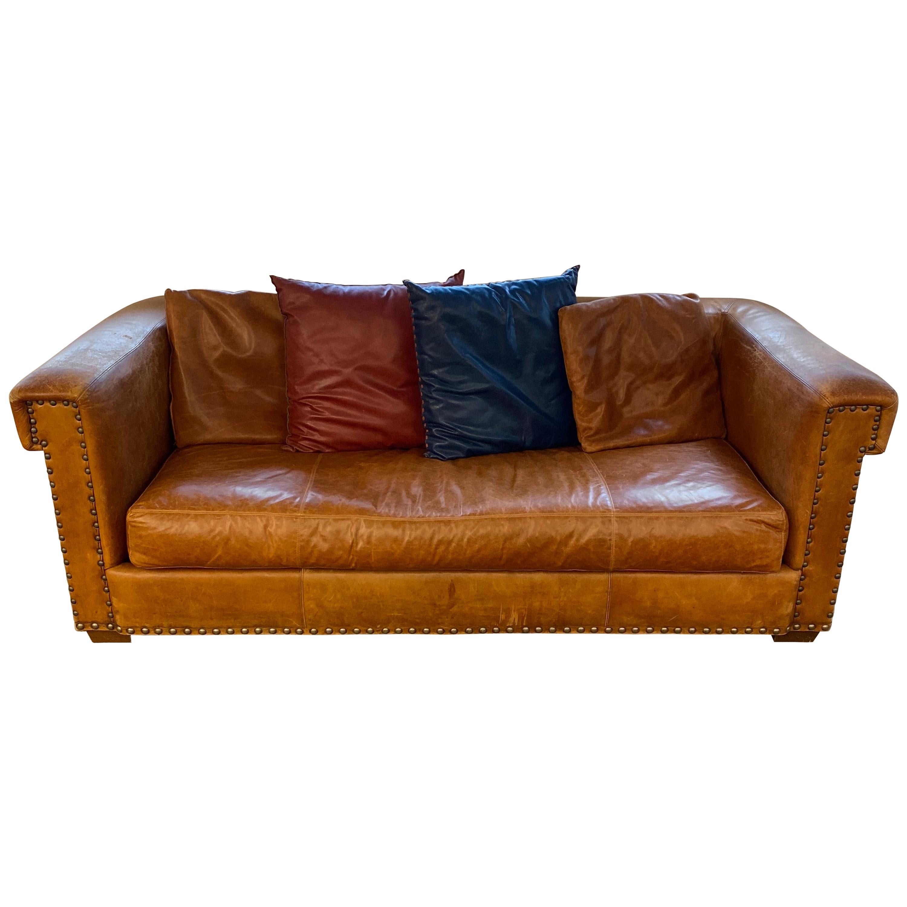 Ralph Lauren Brompton 3-Seat Vintage Brown Leather Sofa