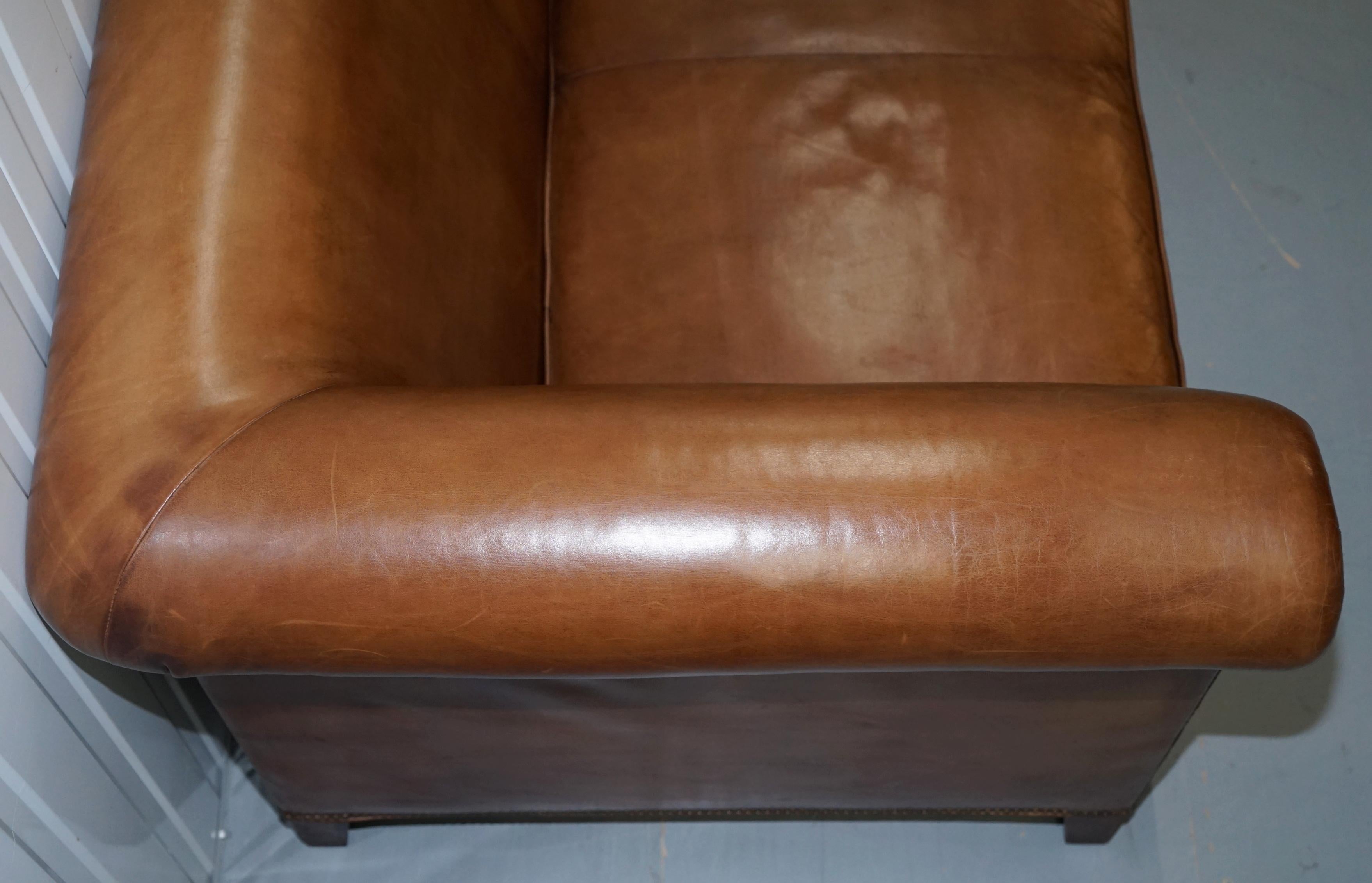 Ralph Lauren Brompton 3-Seat Vintage Brown Heritage Leather Sofa 1