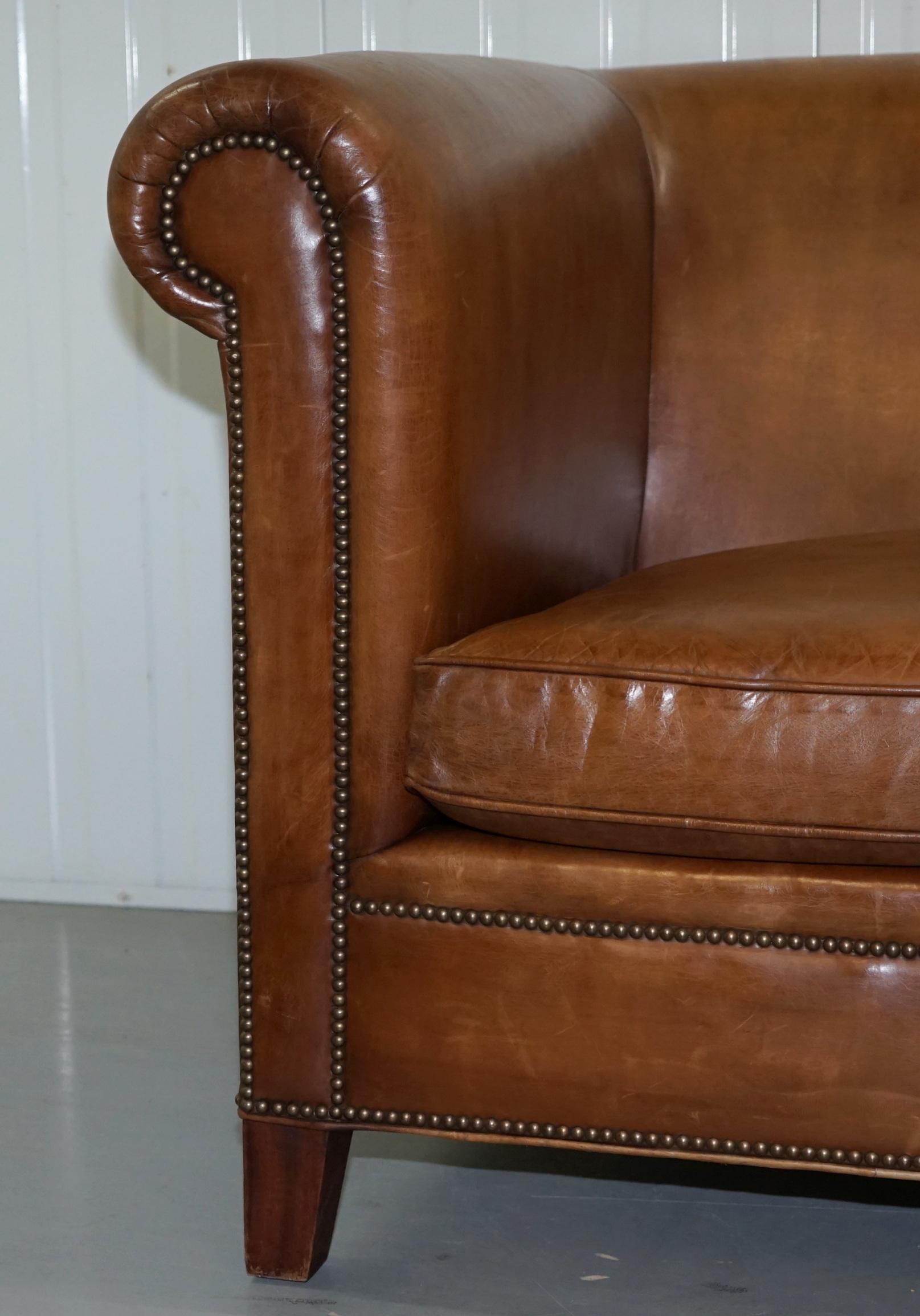 Ralph Lauren Brompton 3-Seat Vintage Brown Heritage Leather Sofa 2