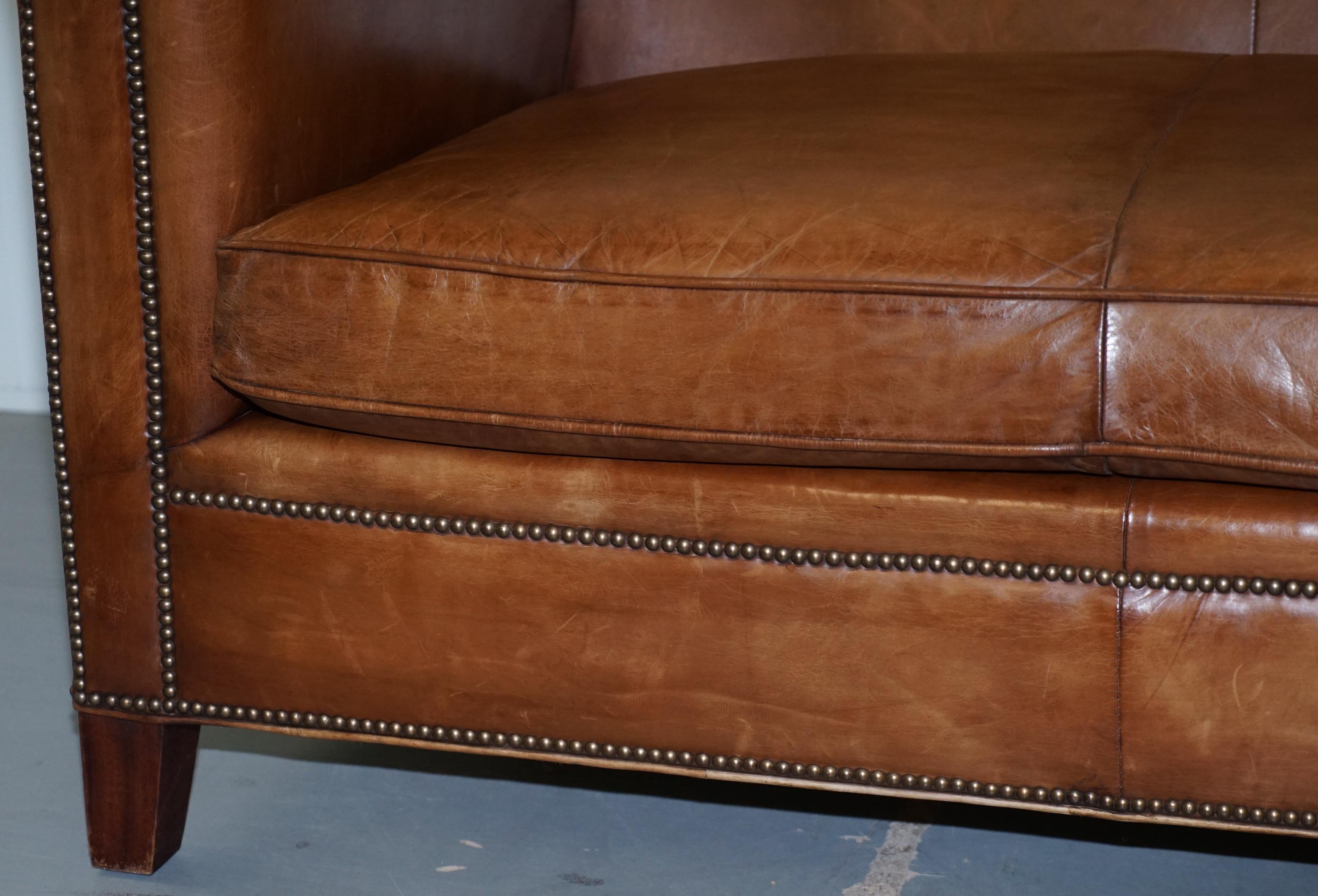 Ralph Lauren Brompton 3-Seat Vintage Brown Heritage Leather Sofa 3