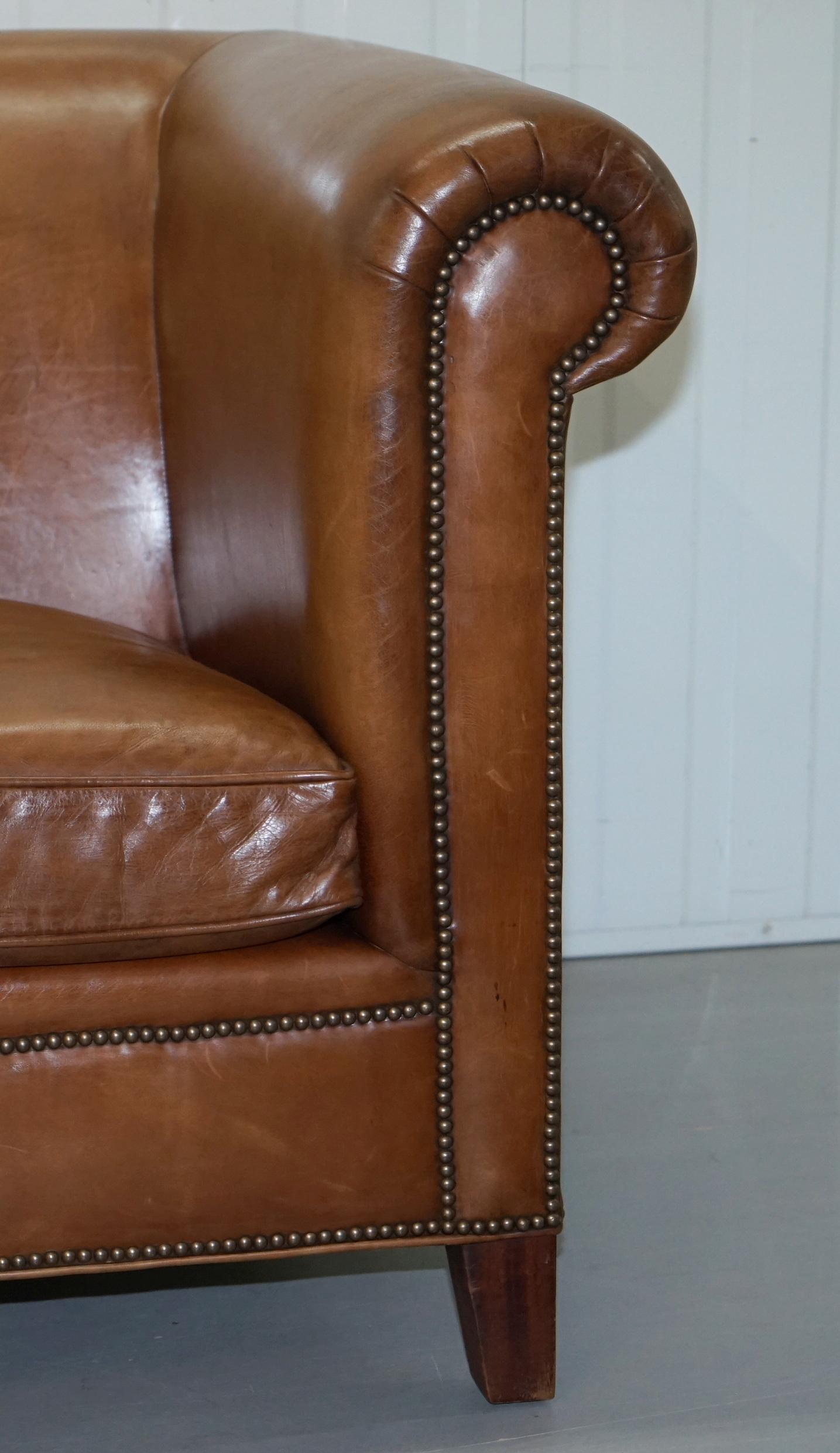 Ralph Lauren Brompton 3-Seat Vintage Brown Heritage Leather Sofa 4