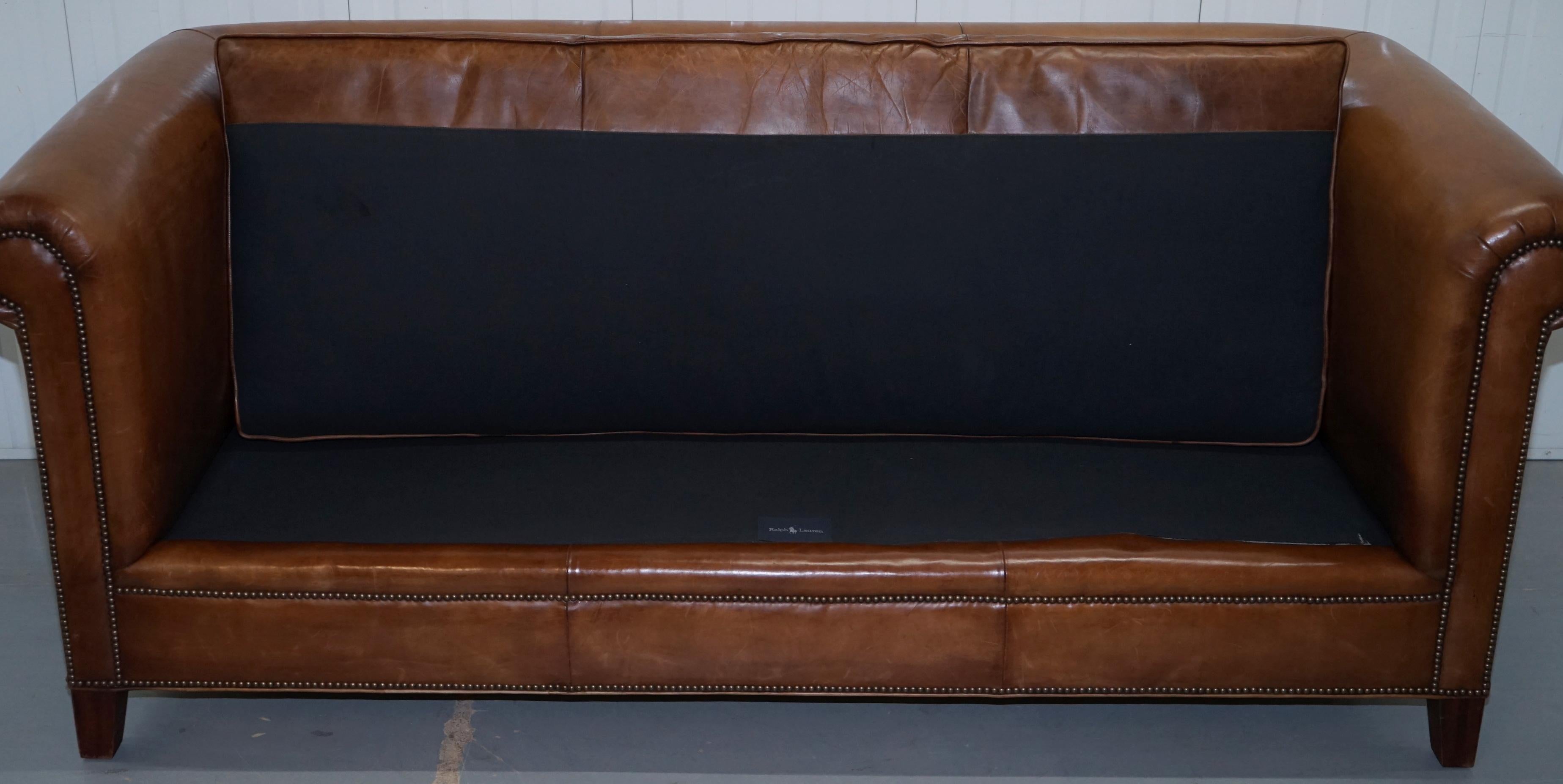 Ralph Lauren Brompton 3-Seat Vintage Brown Heritage Leather Sofa 5