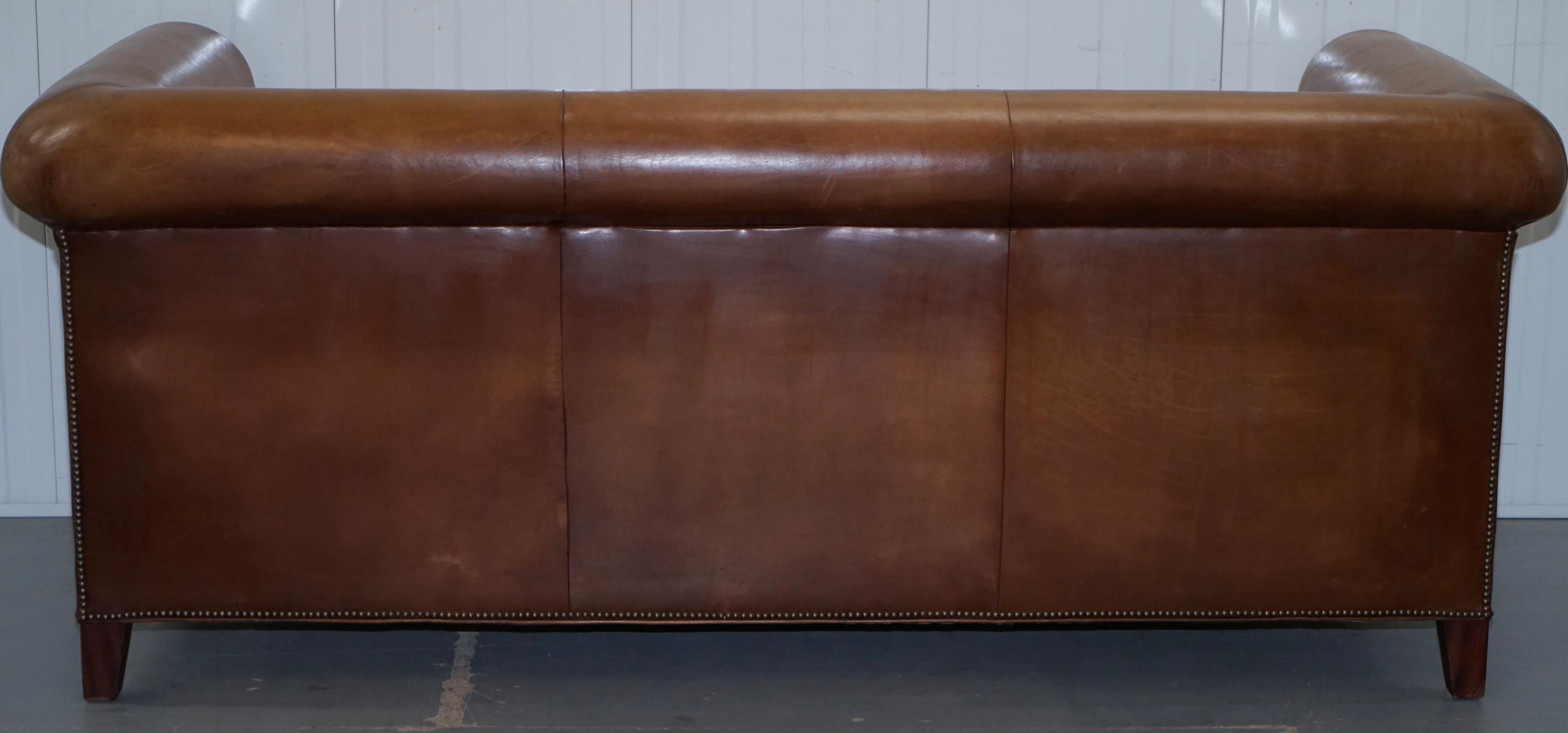 Ralph Lauren Brompton 3-Seat Vintage Brown Heritage Leather Sofa 7