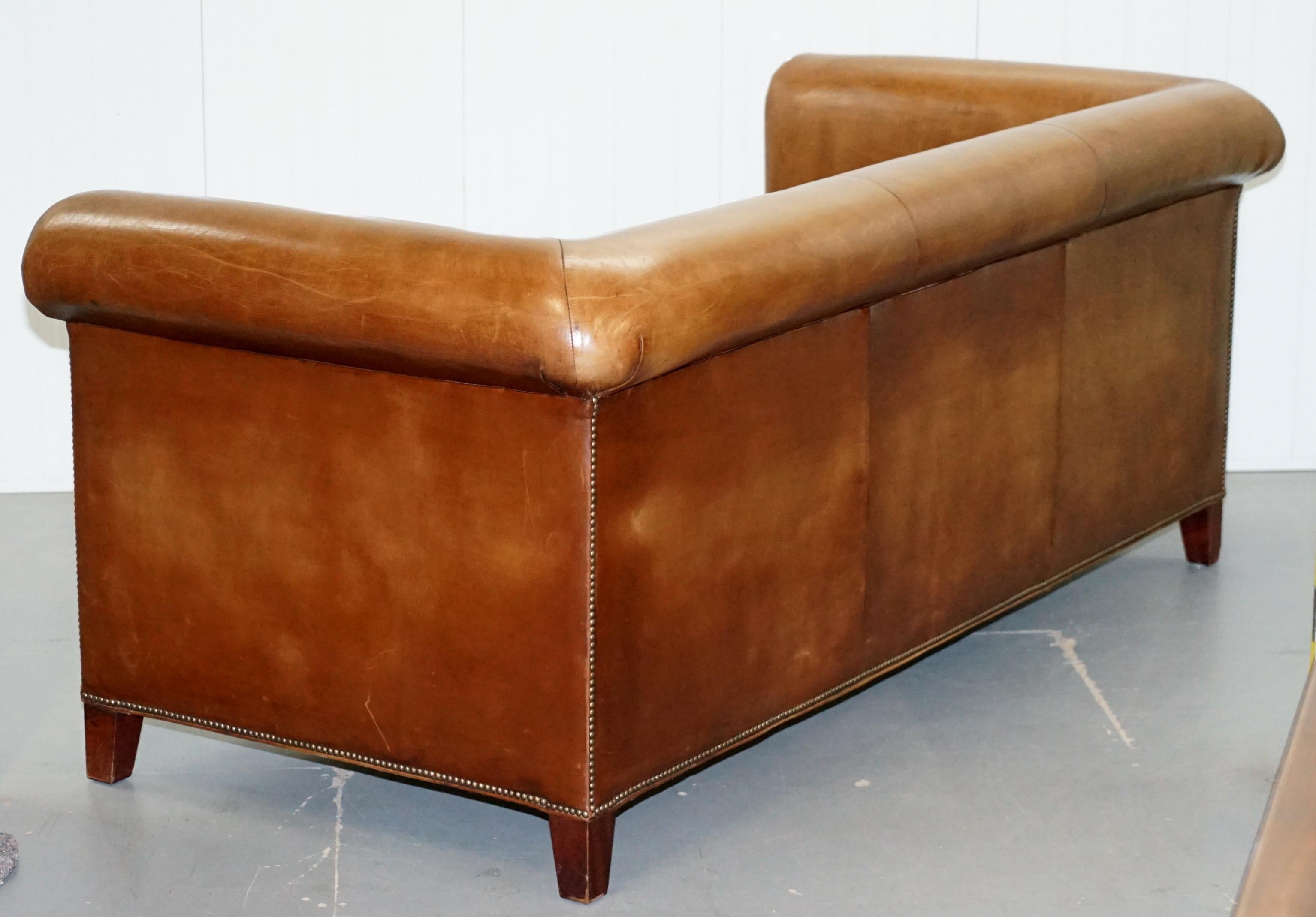 Ralph Lauren Brompton 3-Seat Vintage Brown Heritage Leather Sofa 8