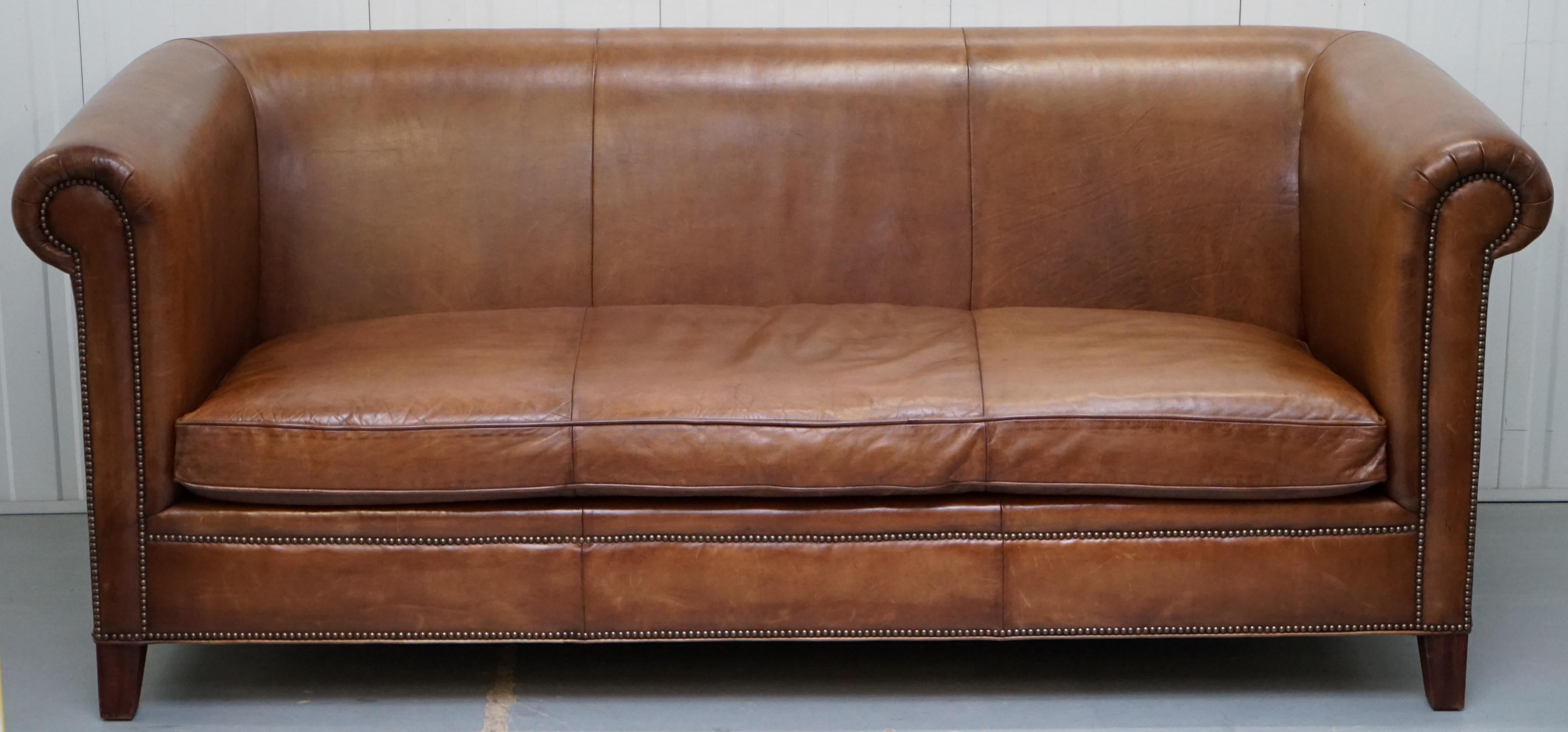 Ralph Lauren Brompton 3-Seat Vintage Brown Heritage Leather Sofa at 1stDibs