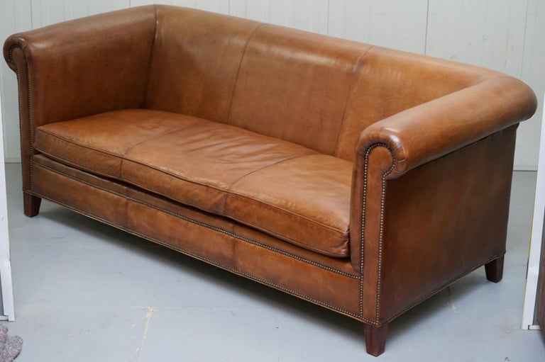 Ralph Lauren Brompton 3 Seat Vintage Brown Heritage Leather Sofa