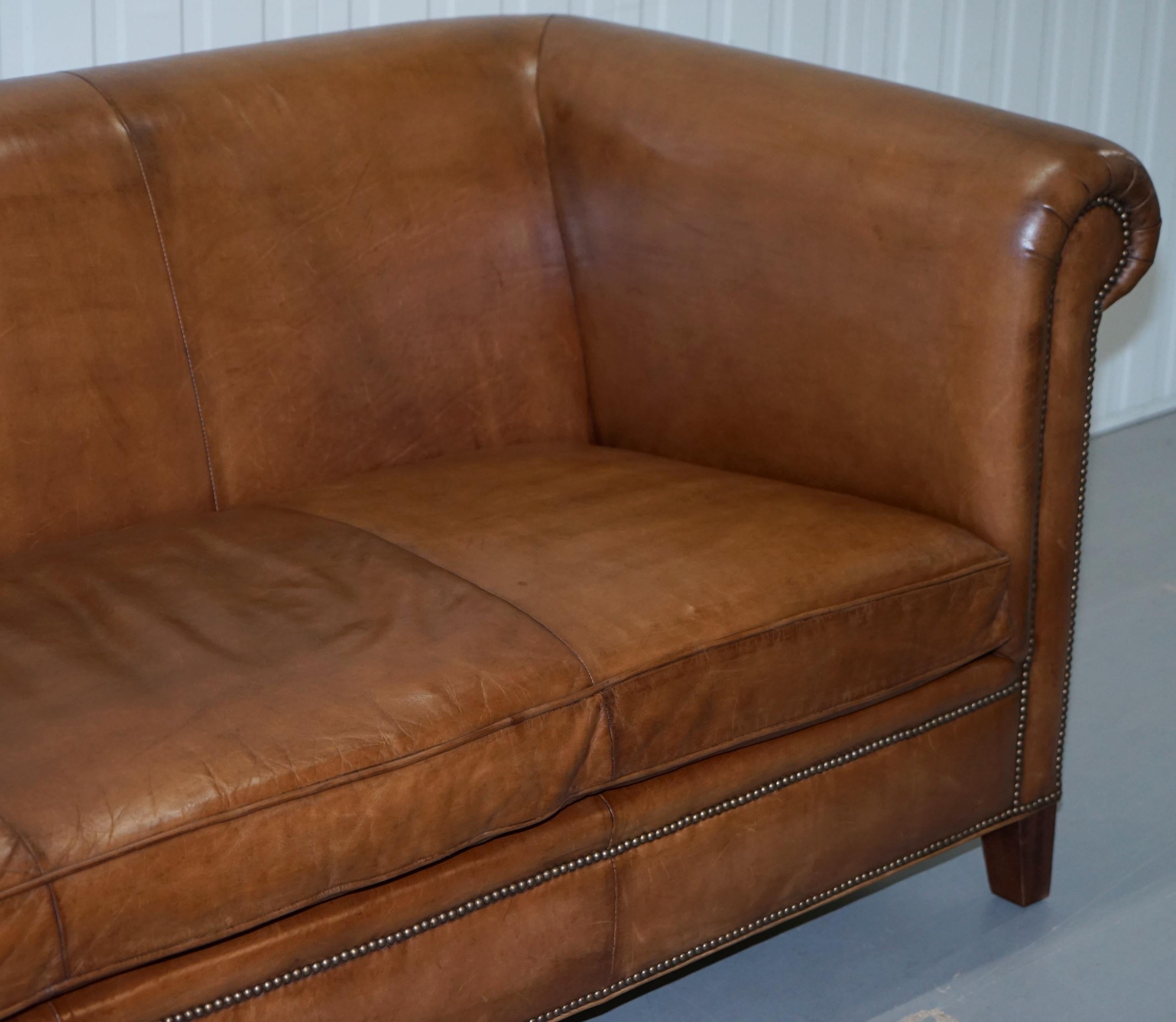 Modern Ralph Lauren Brompton 3-Seat Vintage Brown Heritage Leather Sofa