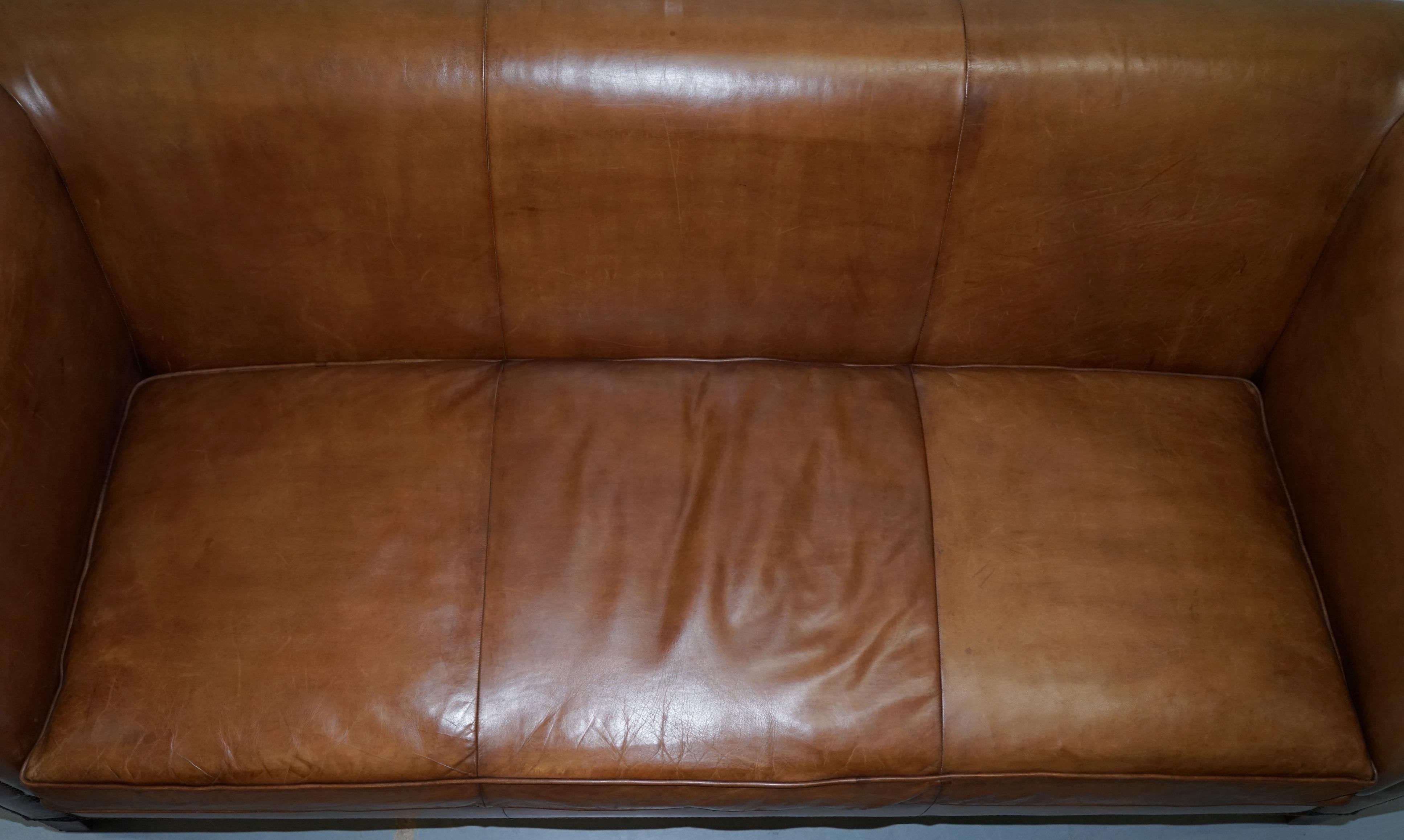 English Ralph Lauren Brompton 3-Seat Vintage Brown Heritage Leather Sofa