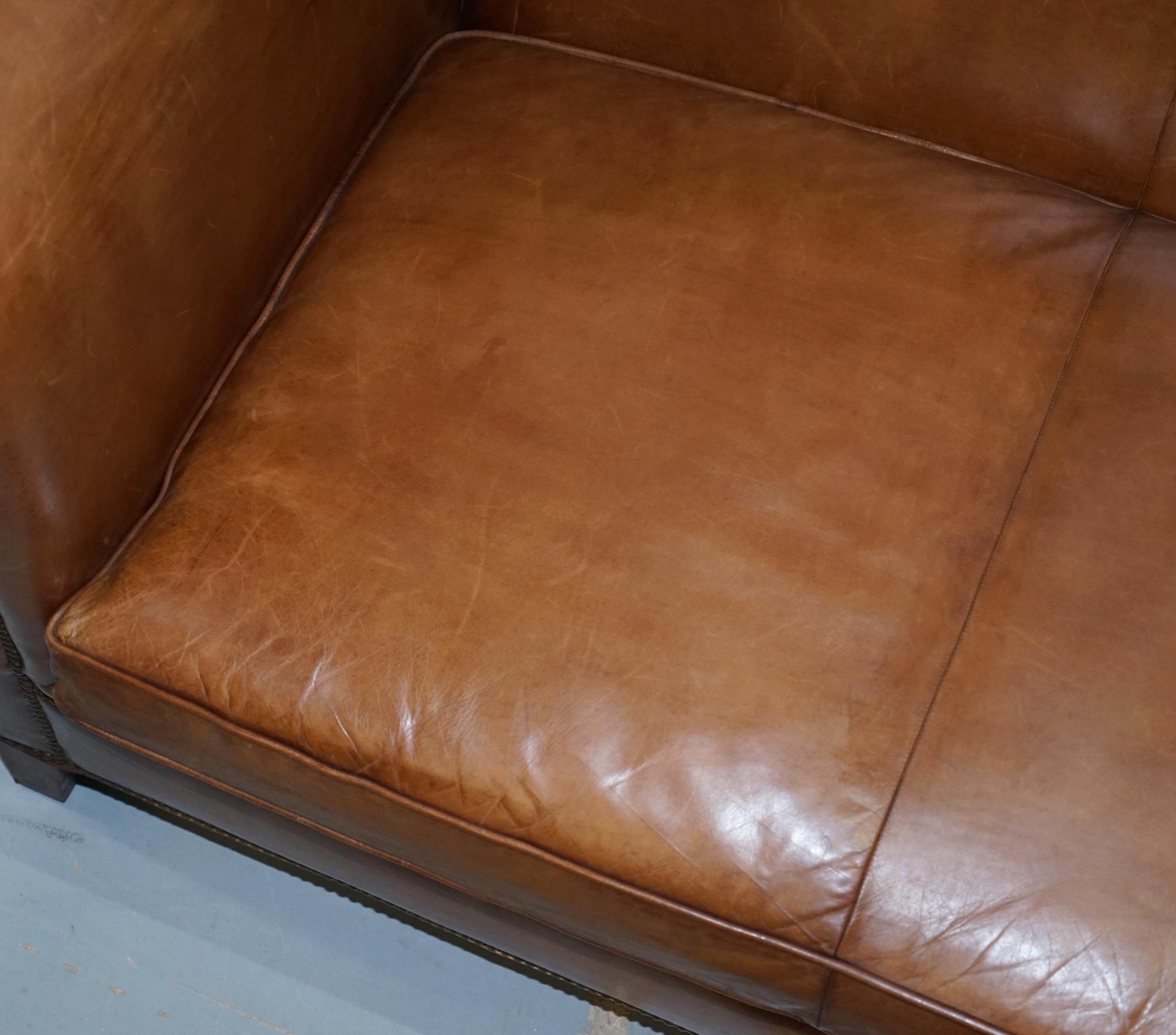 Hand-Crafted Ralph Lauren Brompton 3-Seat Vintage Brown Heritage Leather Sofa