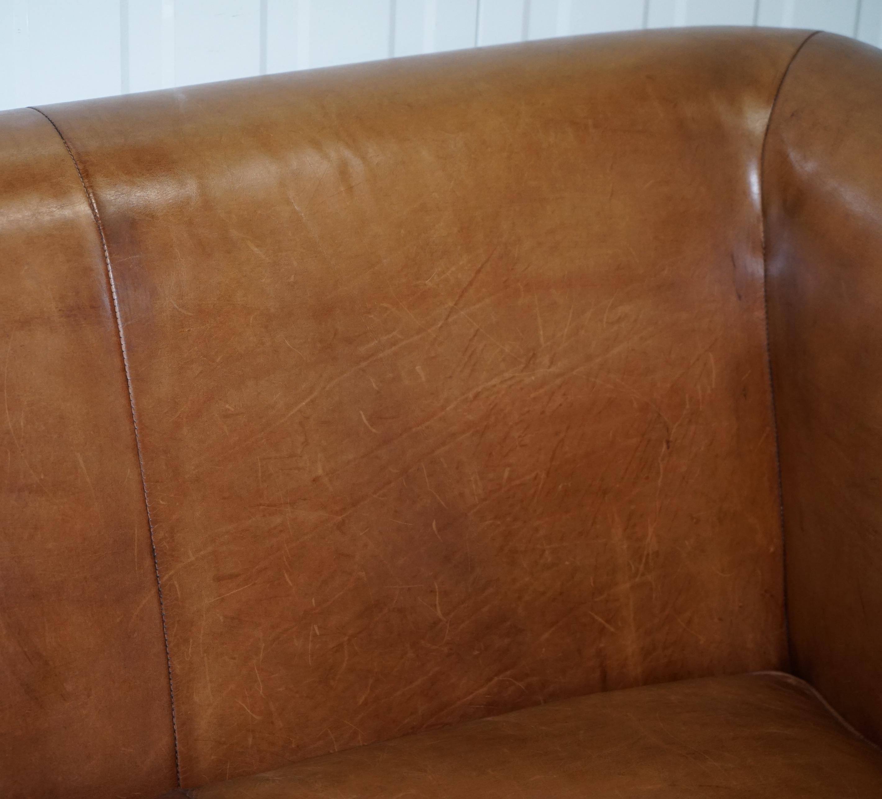 Ralph Lauren Brompton 3-Seat Vintage Brown Heritage Leather Sofa In Good Condition In West Sussex, Pulborough