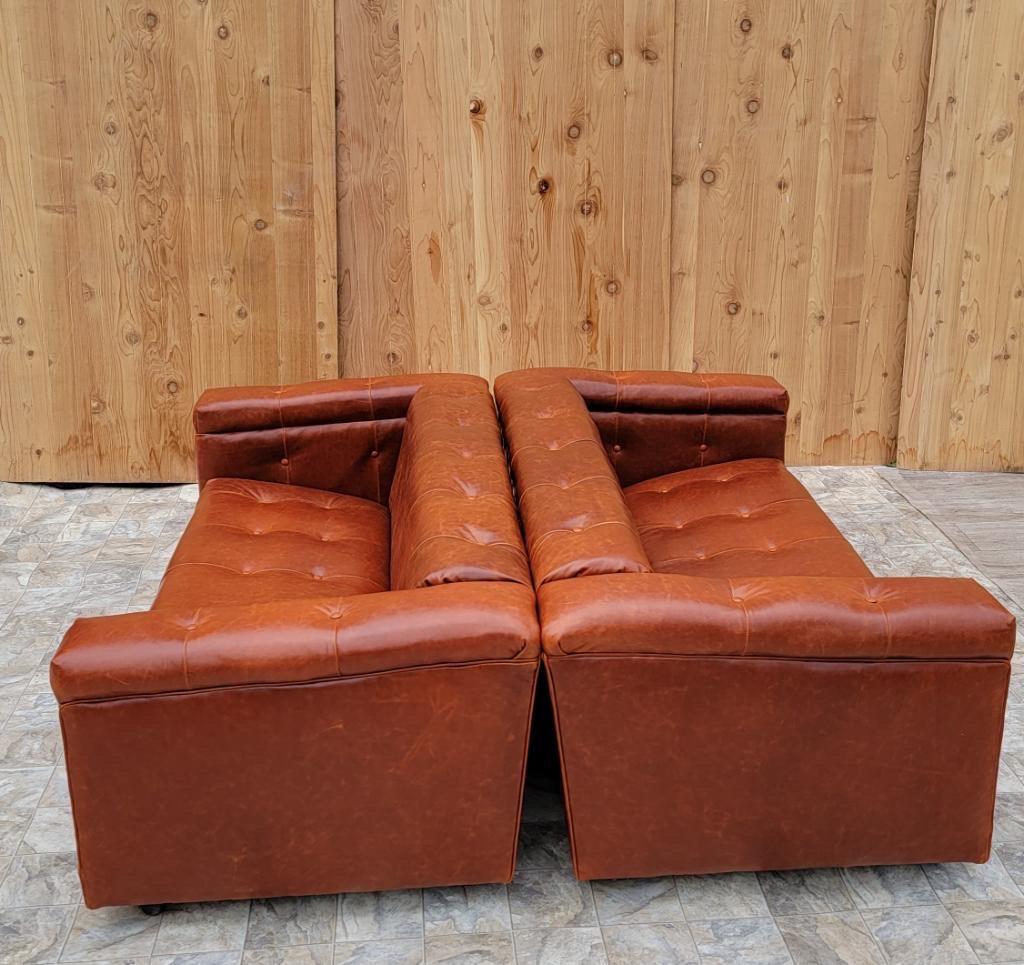 Vintage Ralph Lauren Brompton style button tufted low-profile sofa set Custom Upholstered in a High End Full-Grain Distressed 