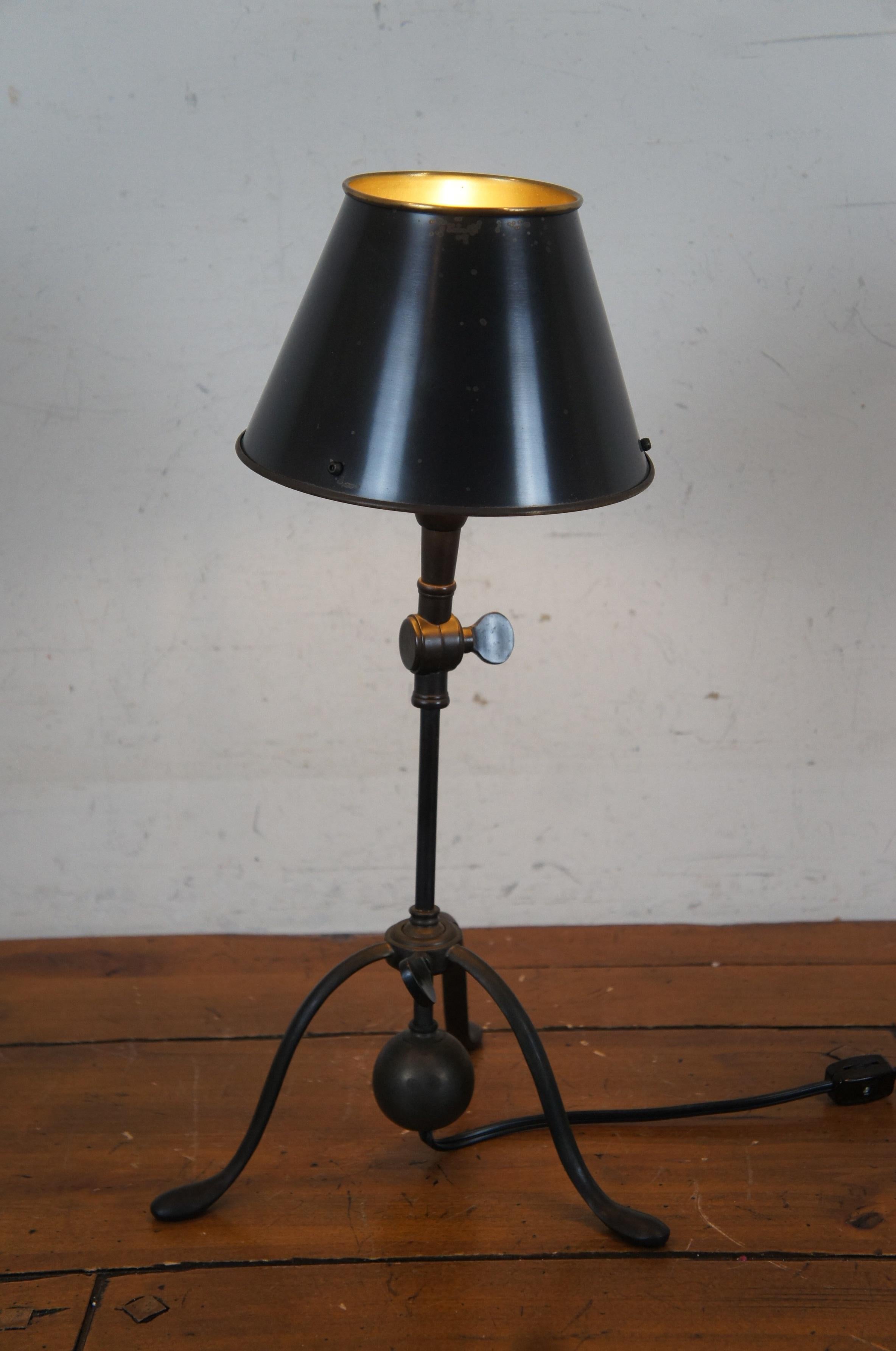 Ralph Lauren Bronze Library Desk Table Lamp Tole Shade Articulating Tripod Base 1