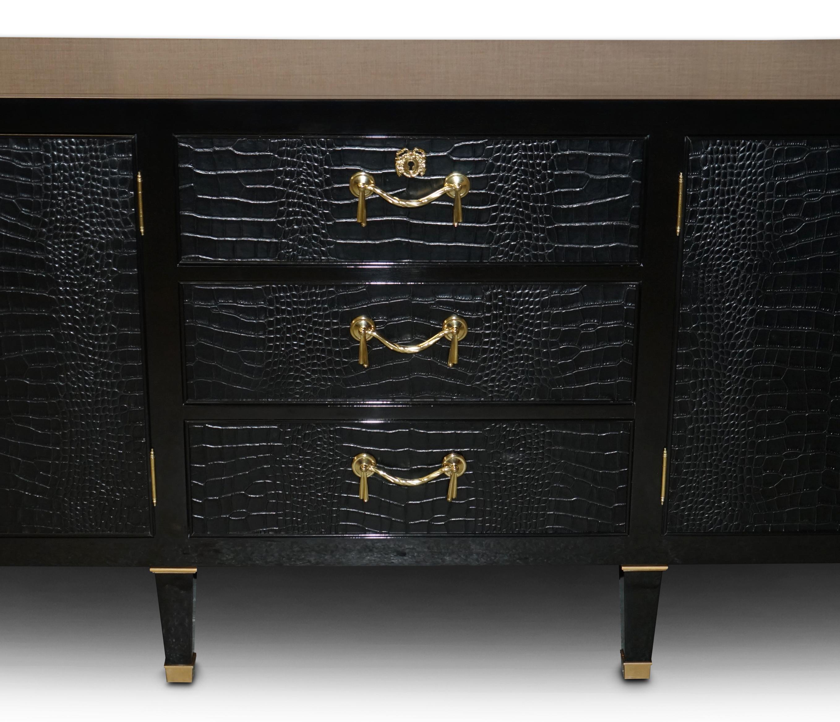 American Classical Ralph Lauren Brook Street Chest of Drawers Sideboard Alligator Leather For Sale