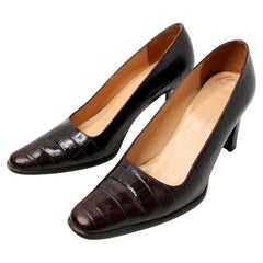 Ralph Lauren Brown Alligator Embossed Vintage Pumps