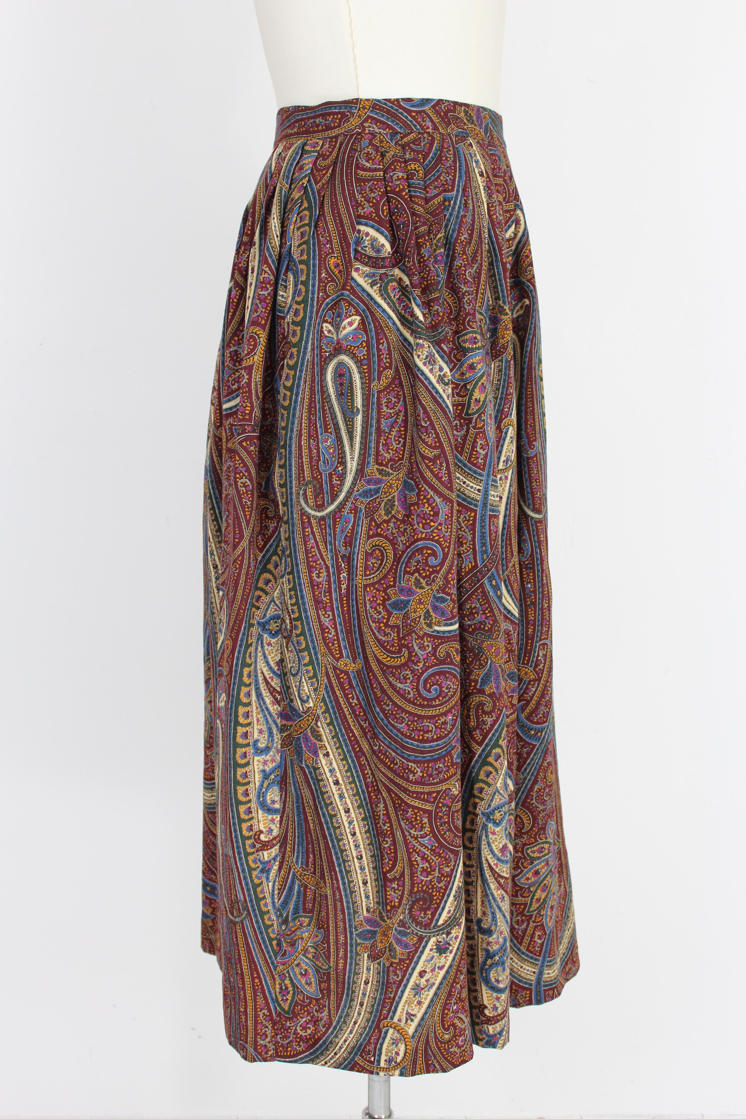 Ralph Lauren Brown Beige Wool Long Flared Pailsey Skirt In Excellent Condition In Brindisi, Bt