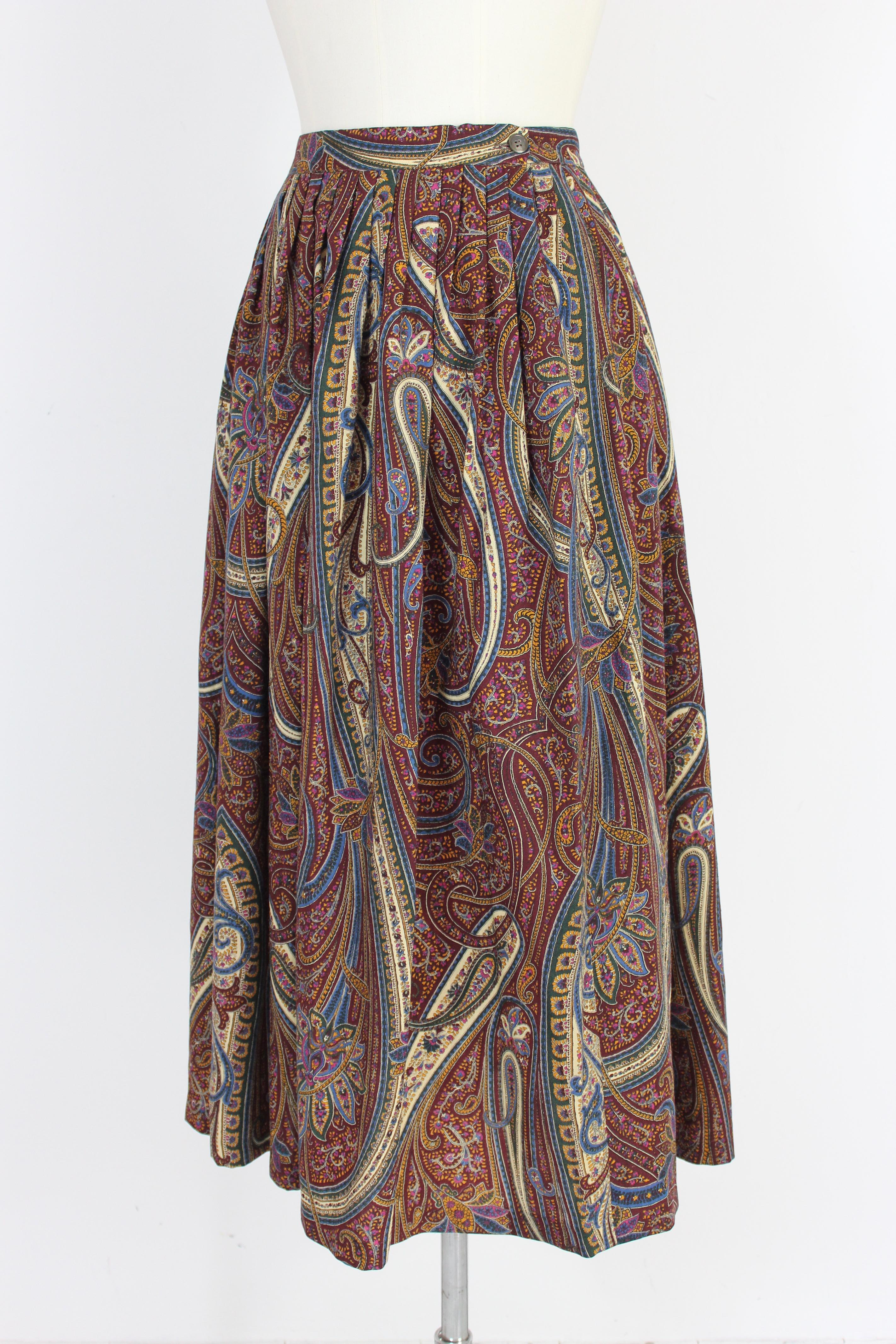 Women's Ralph Lauren Brown Beige Wool Long Flared Pailsey Skirt