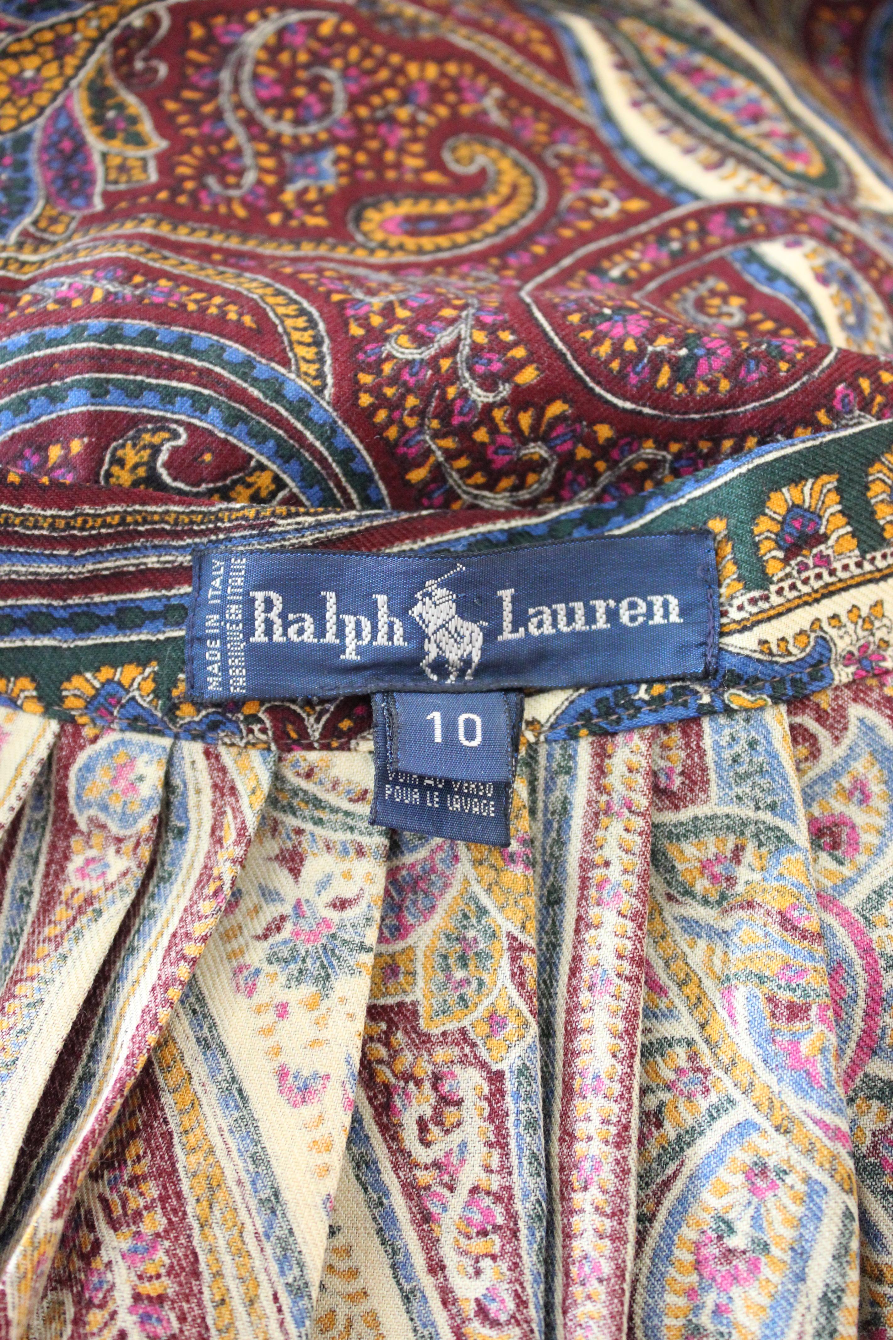 Ralph Lauren Brown Beige Wool Long Flared Pailsey Skirt 3