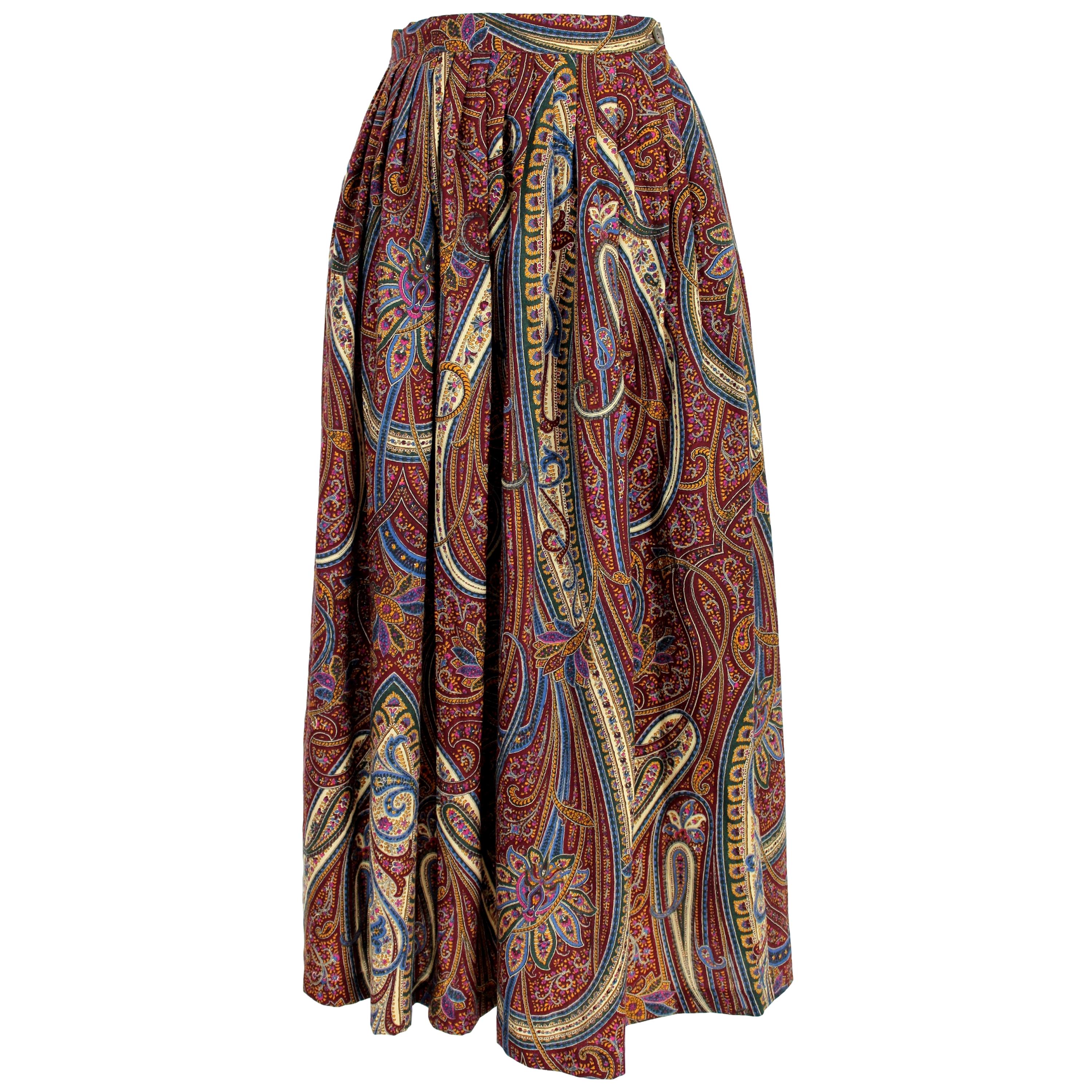 Ralph Lauren Brown Beige Wool Long Flared Pailsey Skirt