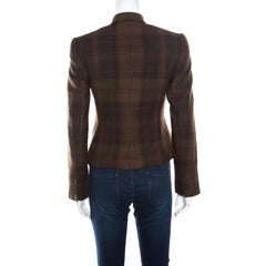 Ralph Lauren Brown Cashmere Tartan Plaid Cropped Edmund Blazer S