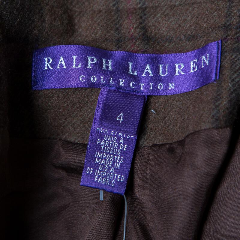 Ralph Lauren Brown Cashmere Tartan Plaid Cropped Edmund Blazer S In New Condition In Dubai, Al Qouz 2