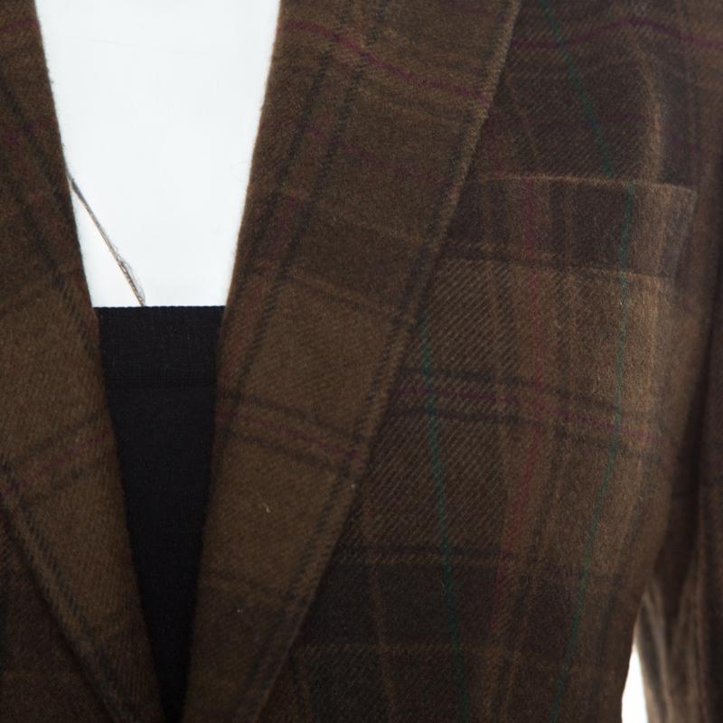 Ralph Lauren Brown Cashmere Tartan Plaid Cropped Edmund Blazer S 1