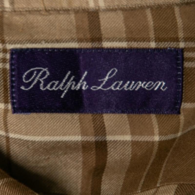 Ralph Lauren Camisa Marrón A Cuadros De Algodón Con Botones Delanteros M en Bueno estado para la venta en Dubai, Al Qouz 2