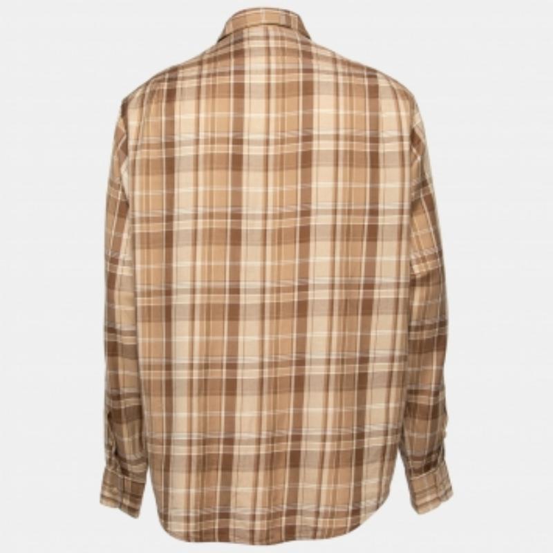De los hombres Ralph Lauren Camisa Marrón A Cuadros De Algodón Con Botones Delanteros M en venta