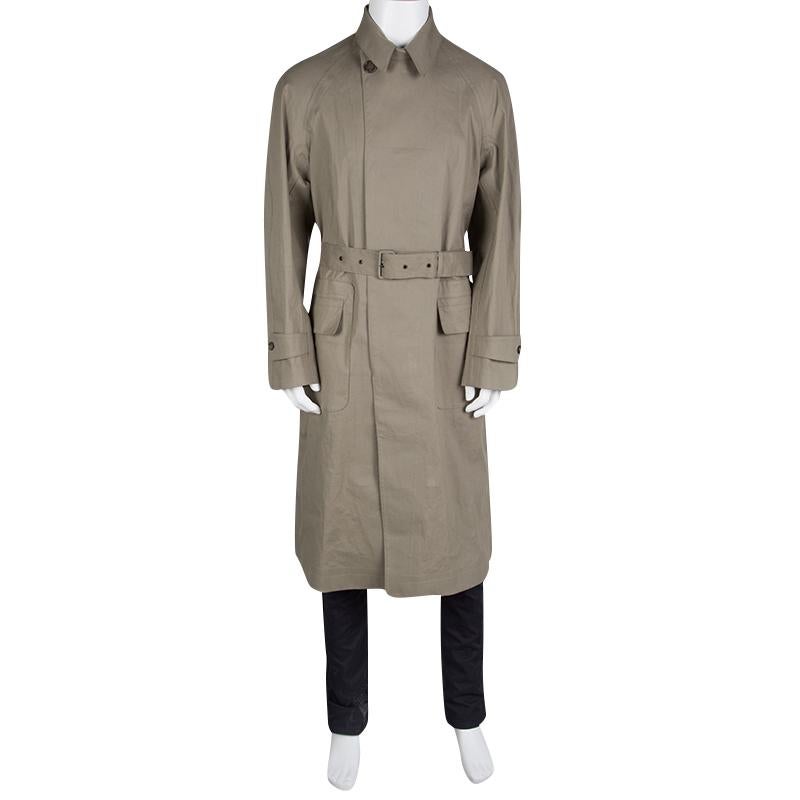 Gray Ralph Lauren Brown Cotton Belted Trench Coat M