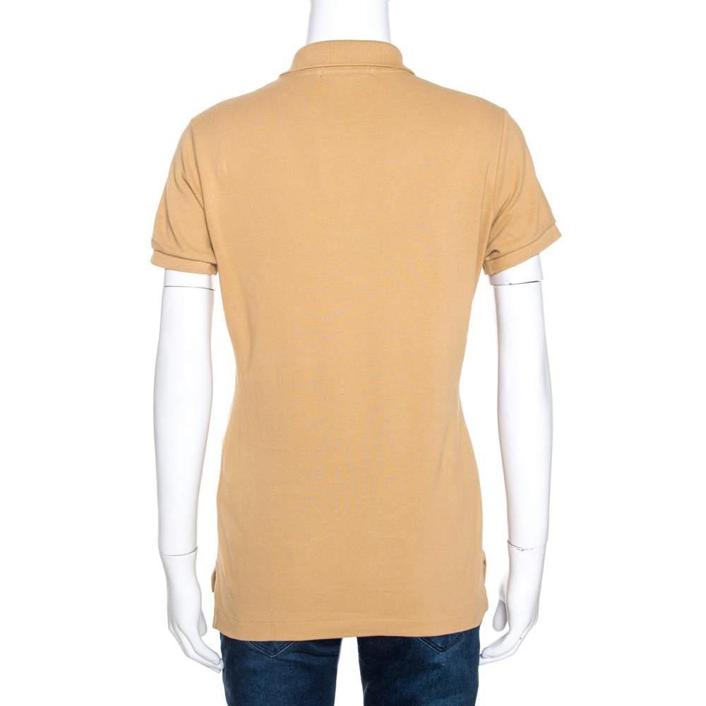 Beige Ralph Lauren Brown Cotton Pique Skinny Polo T-Shirt M