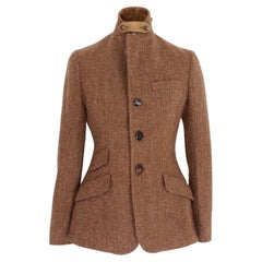 Ralph Lauren Brown Lambs Wool Alpaca Leather Fitted Jacket 2000s