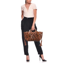 Ralph Lauren Brown Laser Cut Leather Small Vachetta Scroll Tote