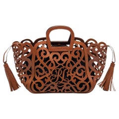 Ralph Lauren Brown Laser Cut Leather Small Vachetta Scroll Tote