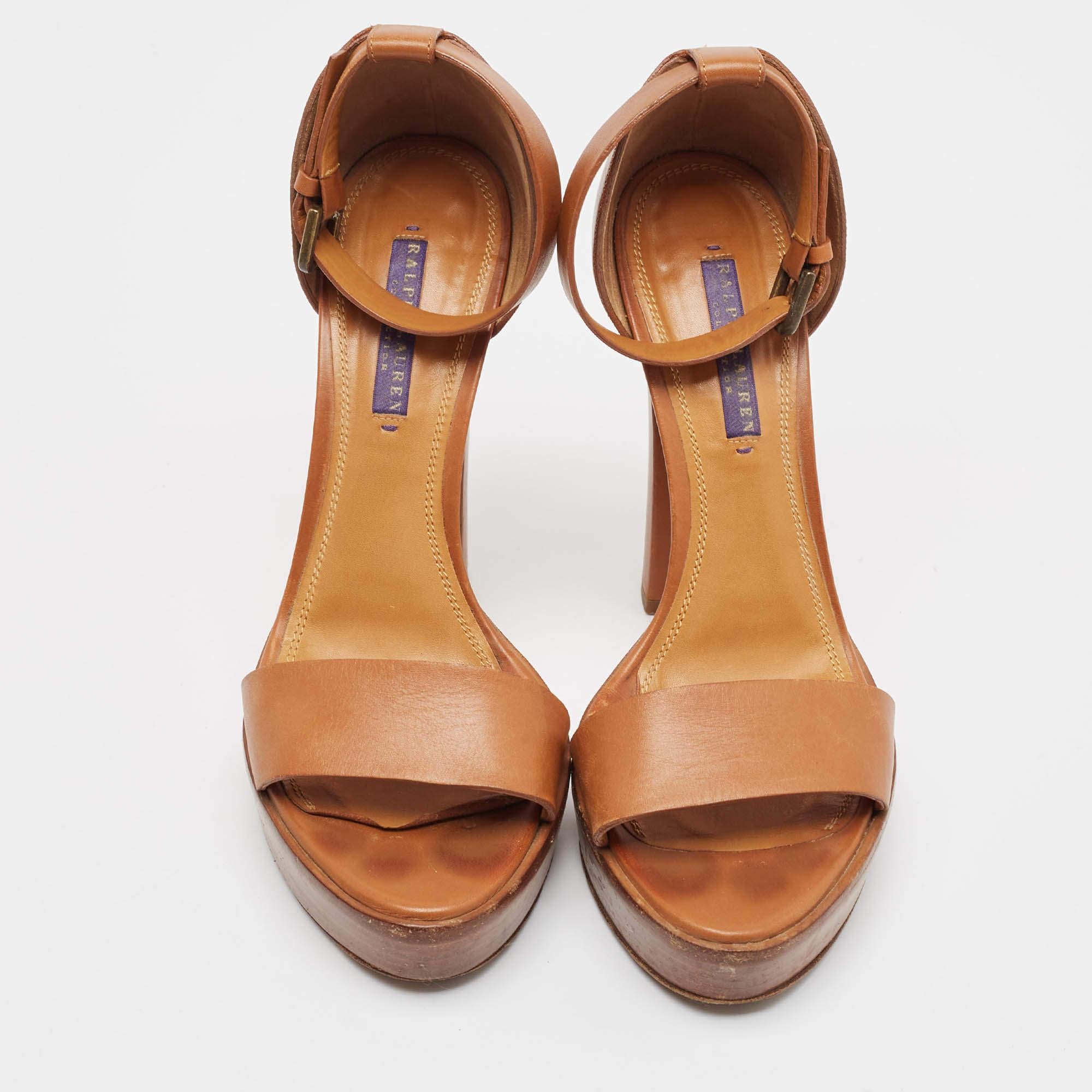 Sandalias con tira al tobillo de piel Ralph Lauren Brown 40 Marrón en venta