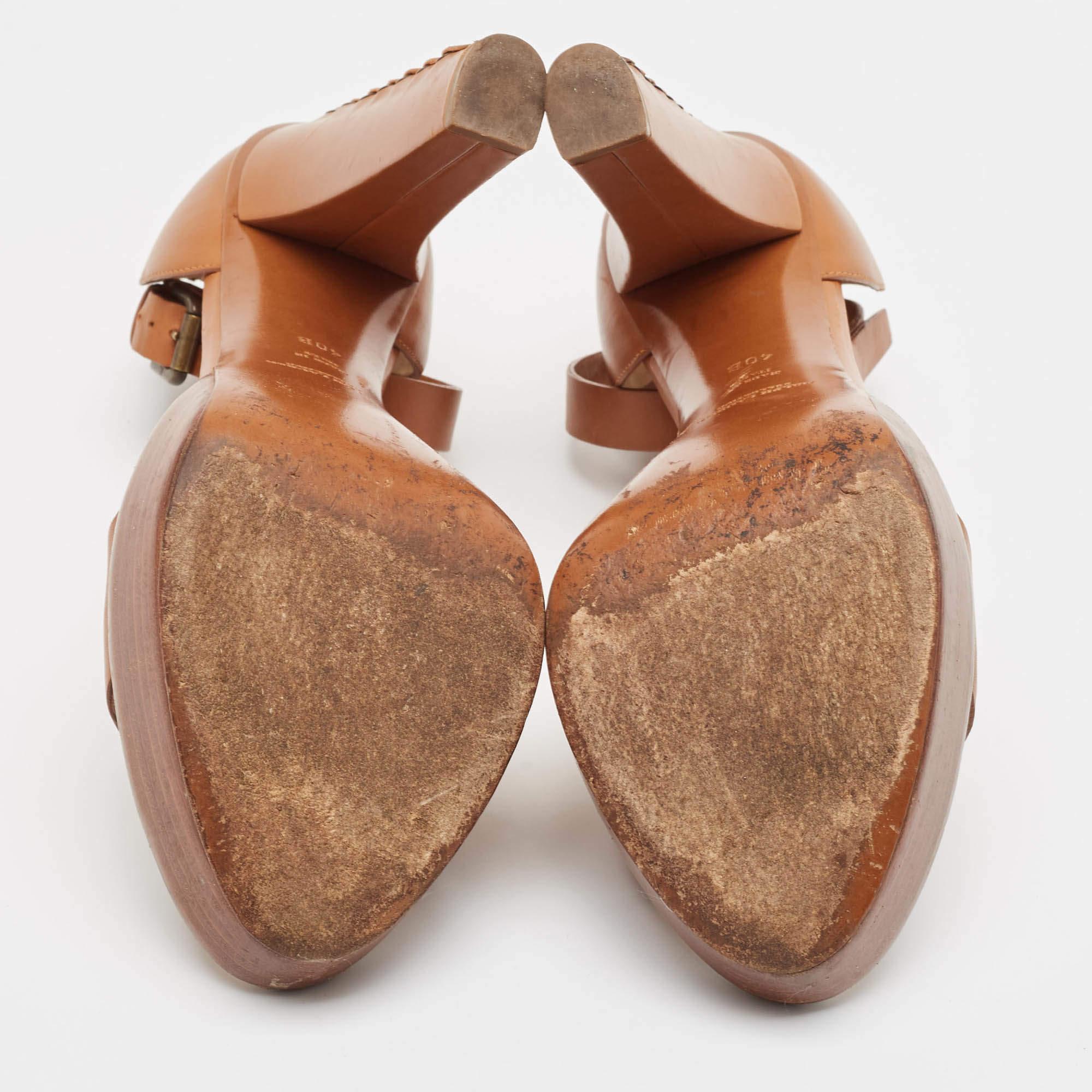 Sandalias con tira al tobillo de piel Ralph Lauren Brown 40 en venta 1