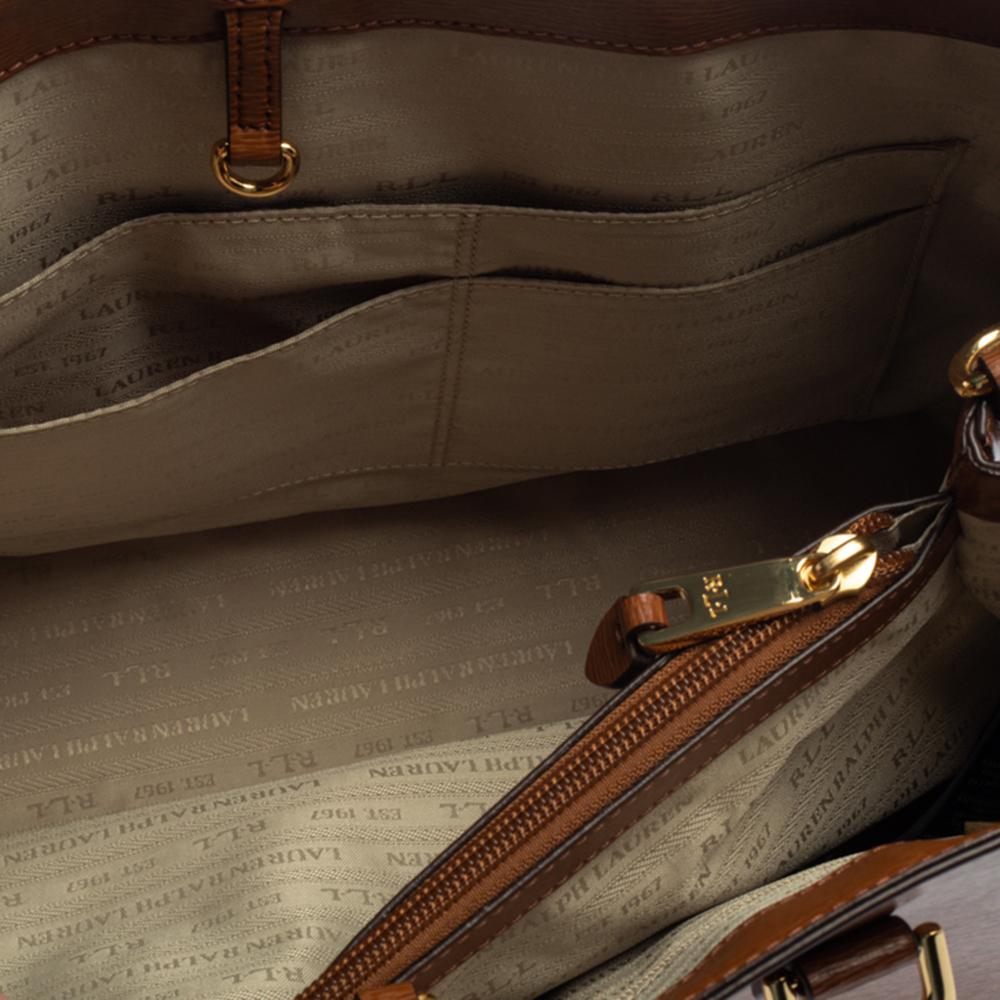 Ralph Lauren Braun Leder Fronttasche Tote 3