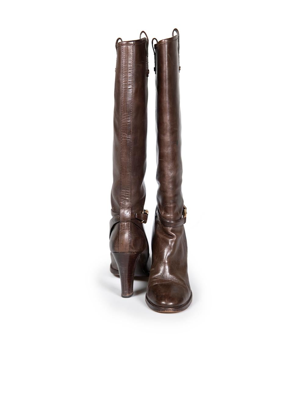 Ralph Lauren Brown Leather Knee-High Heeled Boots Size US 9.5 In Good Condition For Sale In London, GB
