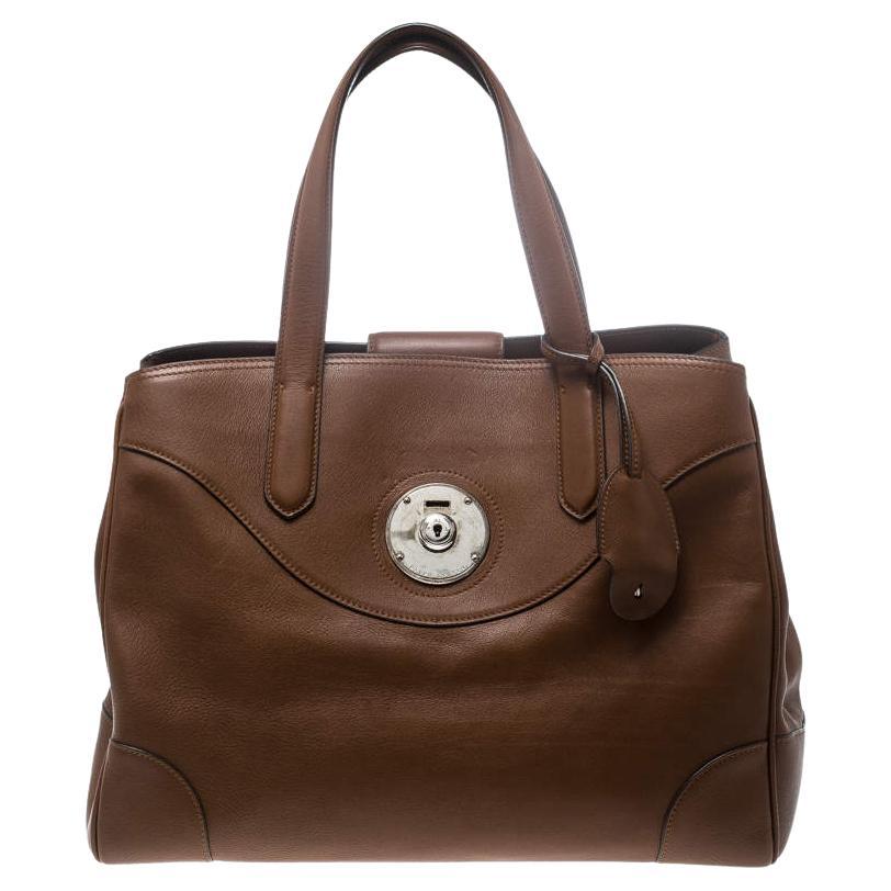 Ralph Lauren Brown Leather Ricky Tote For Sale