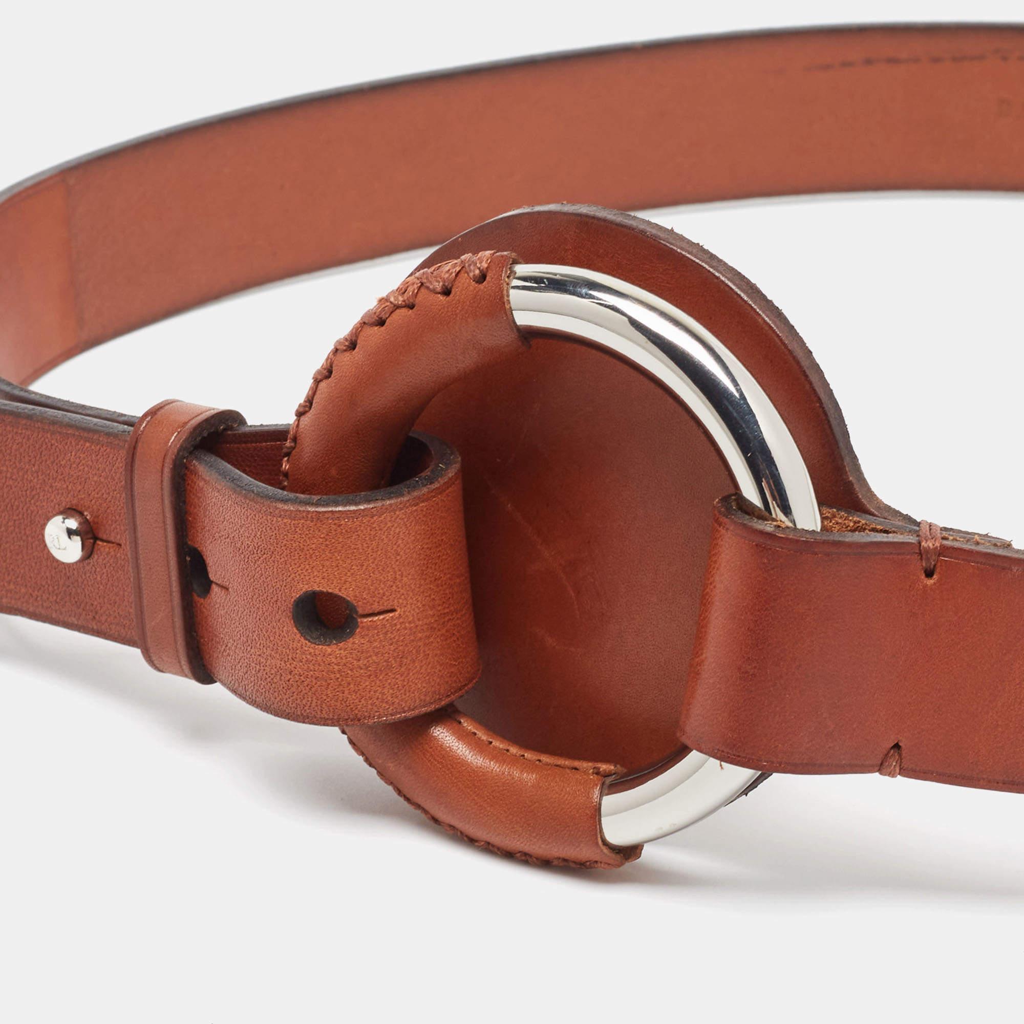 Ralph Lauren Brown Leather Ring Buckle Belt In Good Condition For Sale In Dubai, Al Qouz 2