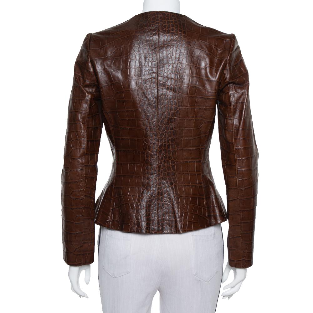 Black Ralph Lauren Brown Leather Roundneck Jacket M
