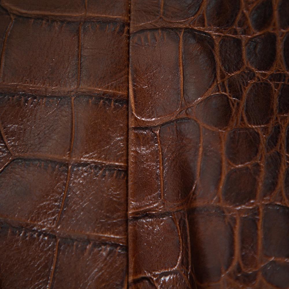 Ralph Lauren Brown Leather Roundneck Jacket M In Good Condition In Dubai, Al Qouz 2