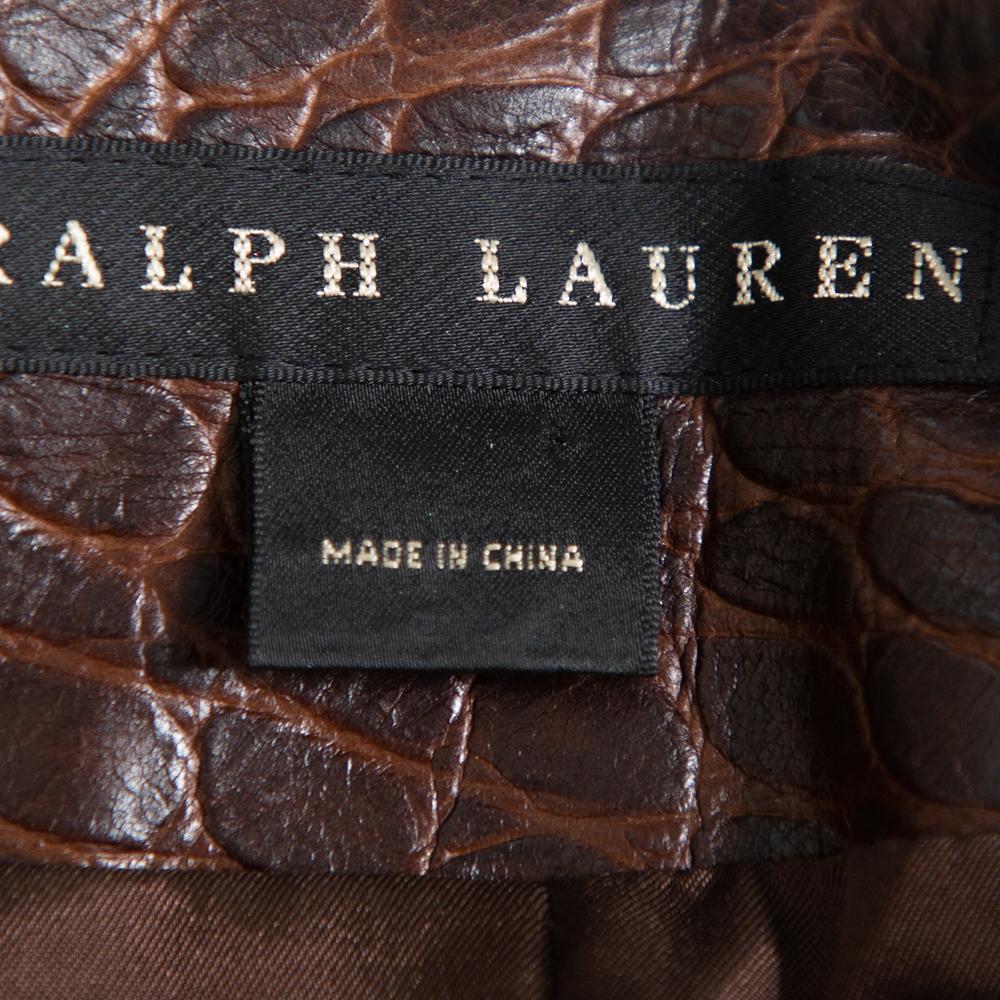 Women's Ralph Lauren Brown Leather Roundneck Jacket M