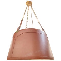 Ralph Lauren Brown Leather Three-Light Drum Chandelier
