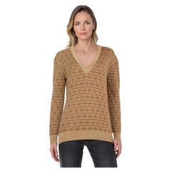 Ralph Lauren Brown Metallic Knit V Neck Jumper Size XS