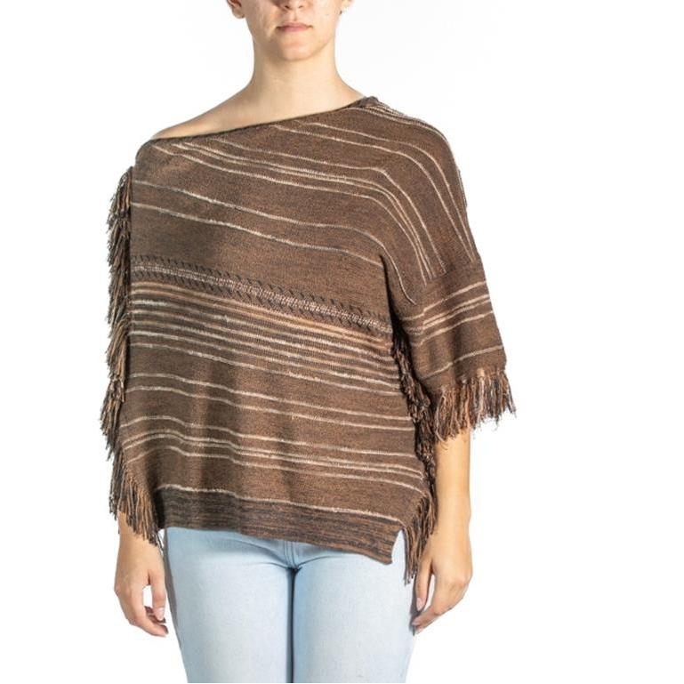 Ralph Lauren Brown Striped Fringe Poncho In Excellent Condition In New York, NY