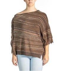 Ralph Lauren Brown Striped Fringe Poncho