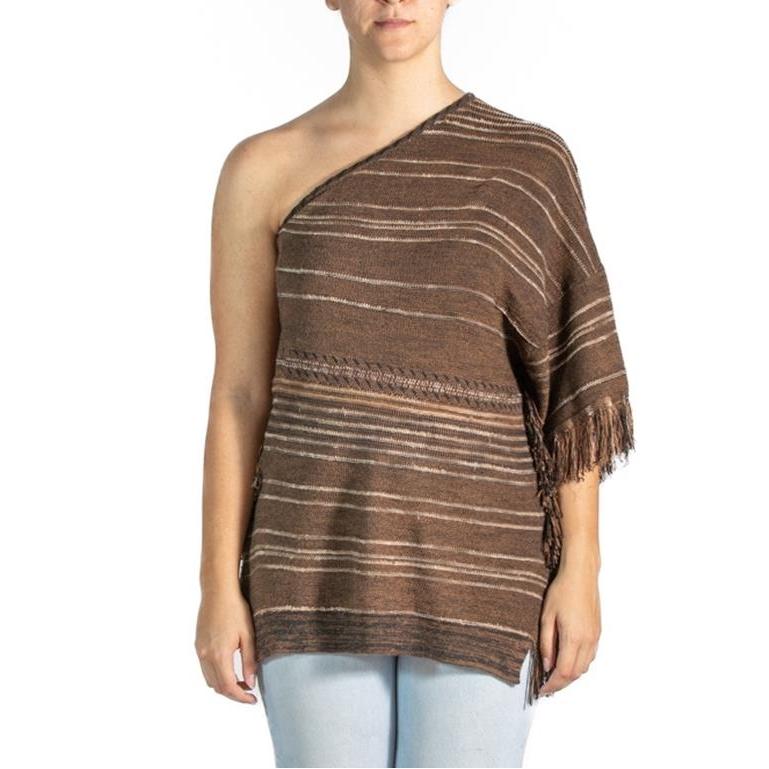 Women's Ralph Lauren Brown Striped Fringe Poncho