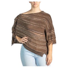 Ralph Lauren Brown Striped Fringe Poncho