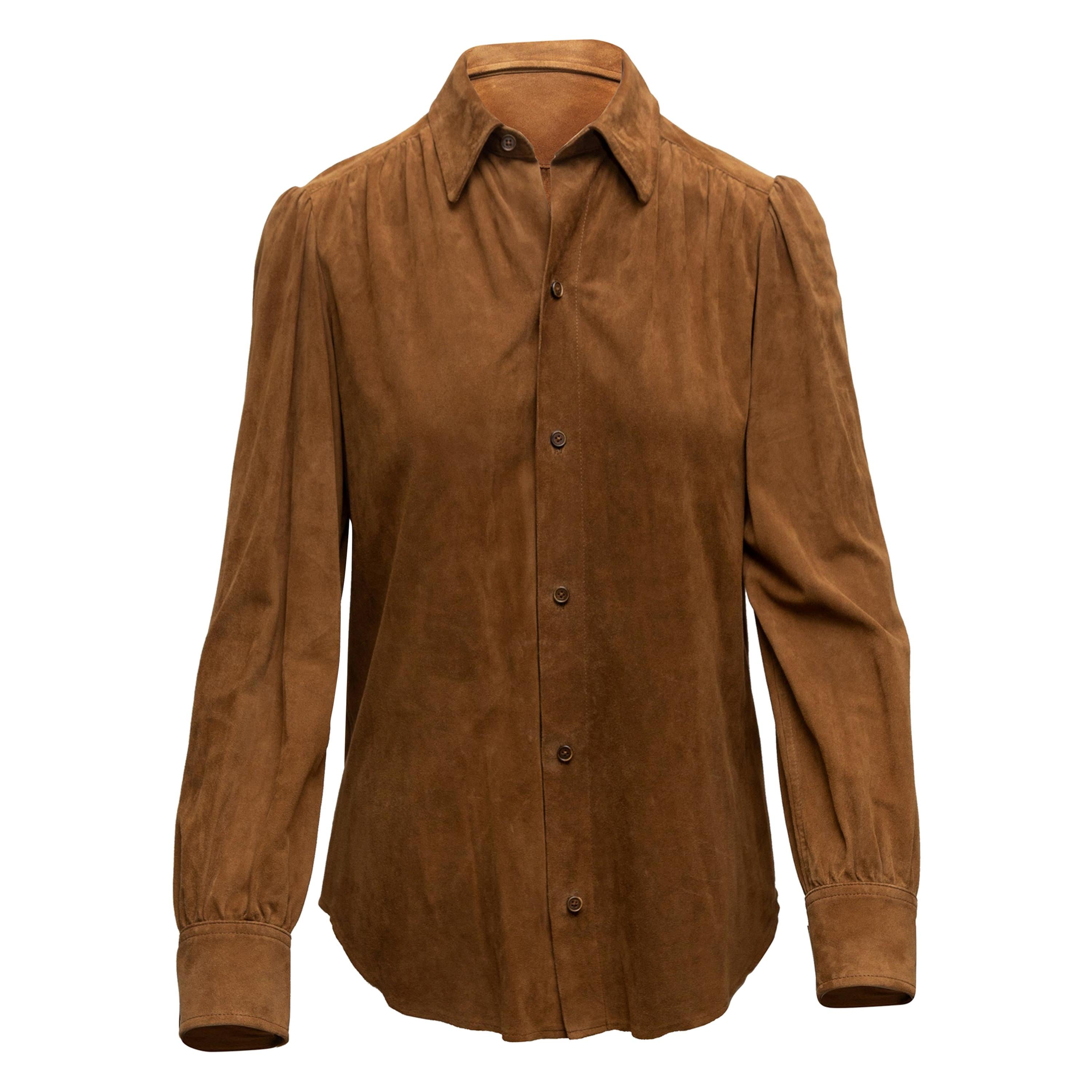 Ralph Lauren Brown Suede Button-Up Top