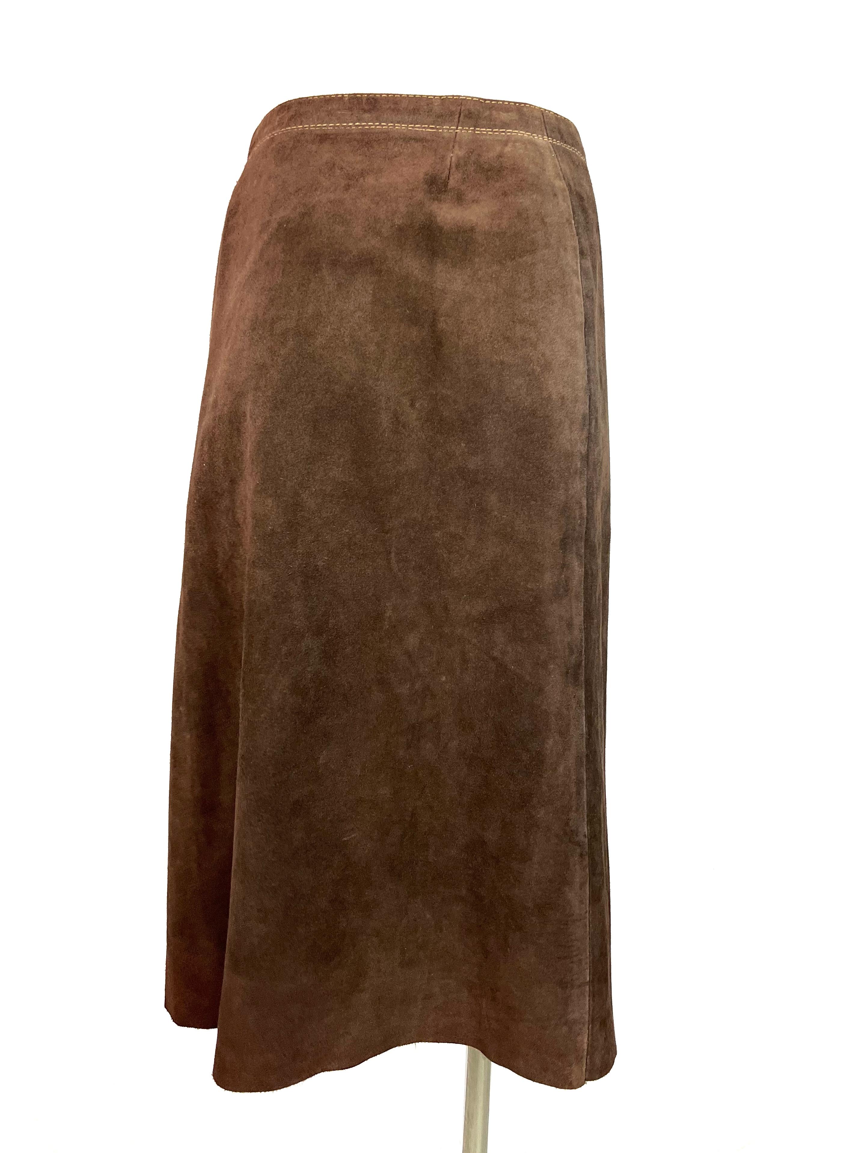 brown suede skirt midi